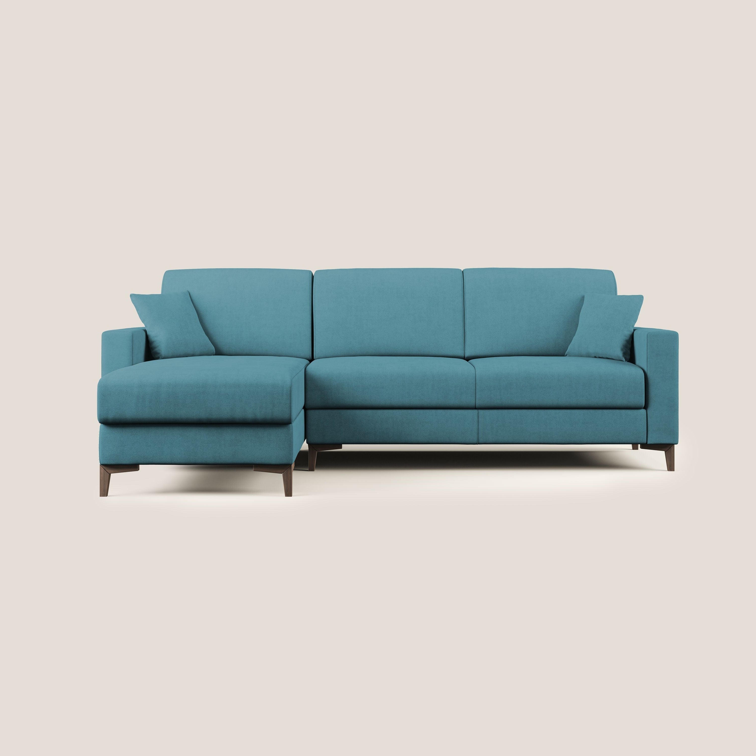 Kafka divano letto angolare in morbido tessuto impermeabile T02 azzurro - divani.store