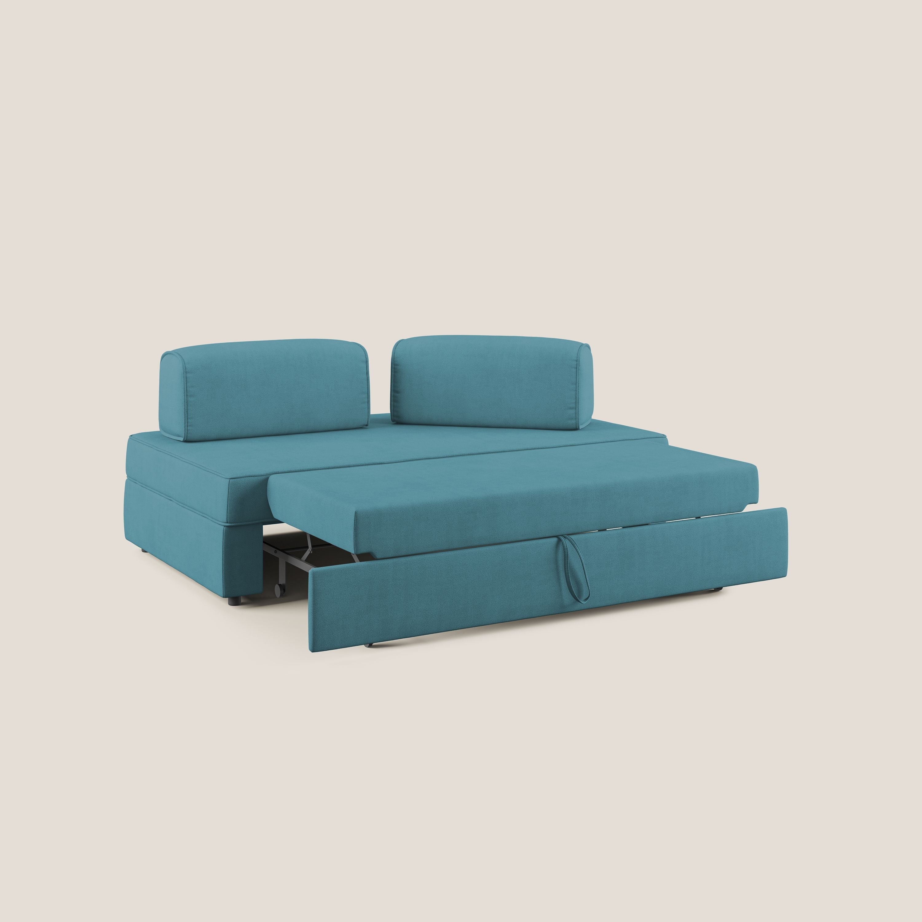 Liberty divano con pouf estraibile e schienali movibili in tessuto morbido impermeabile T02 azzurro - divani.store