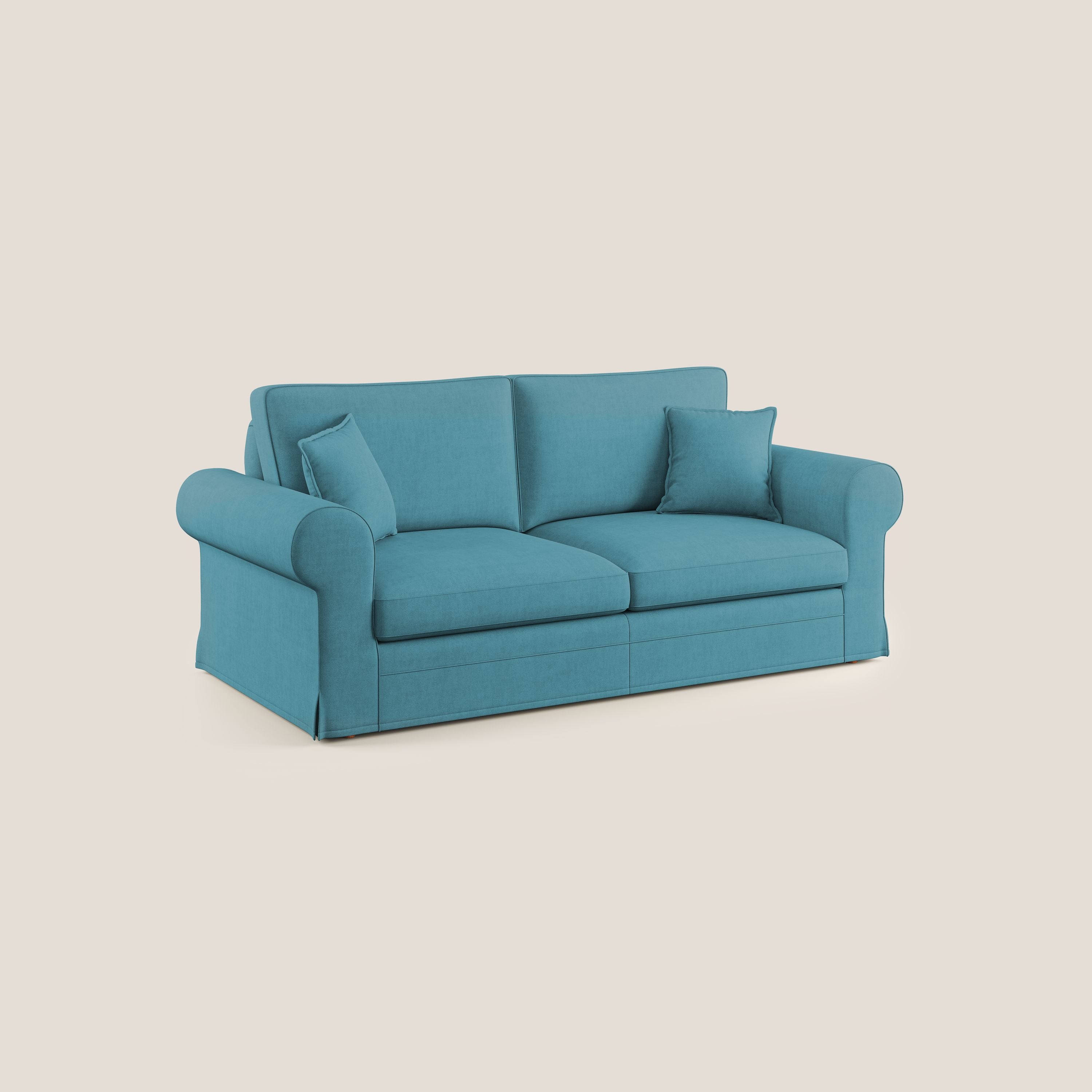 Lady divano classico in piuma d'oca realizzato con tessuto impermeabile T02 azzurro - divani.store