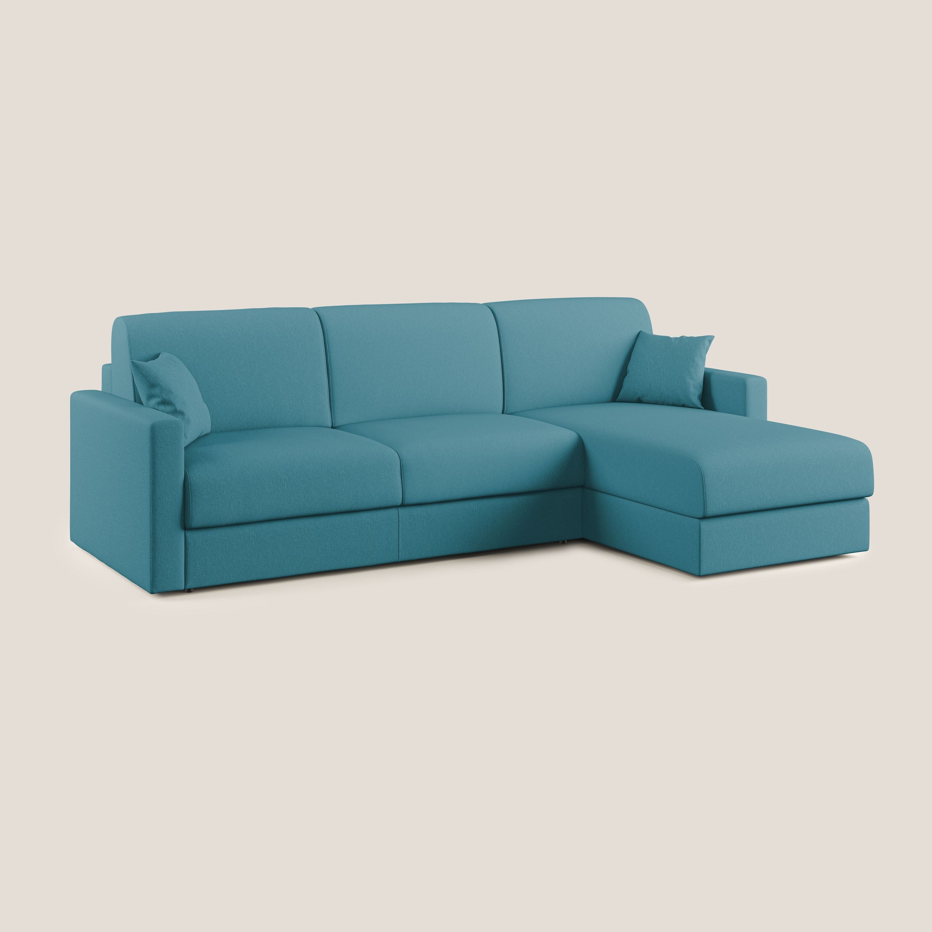Chris Divano letto angolare 5 posti in tessuto impermeabile T13 azzurro - divani.store
