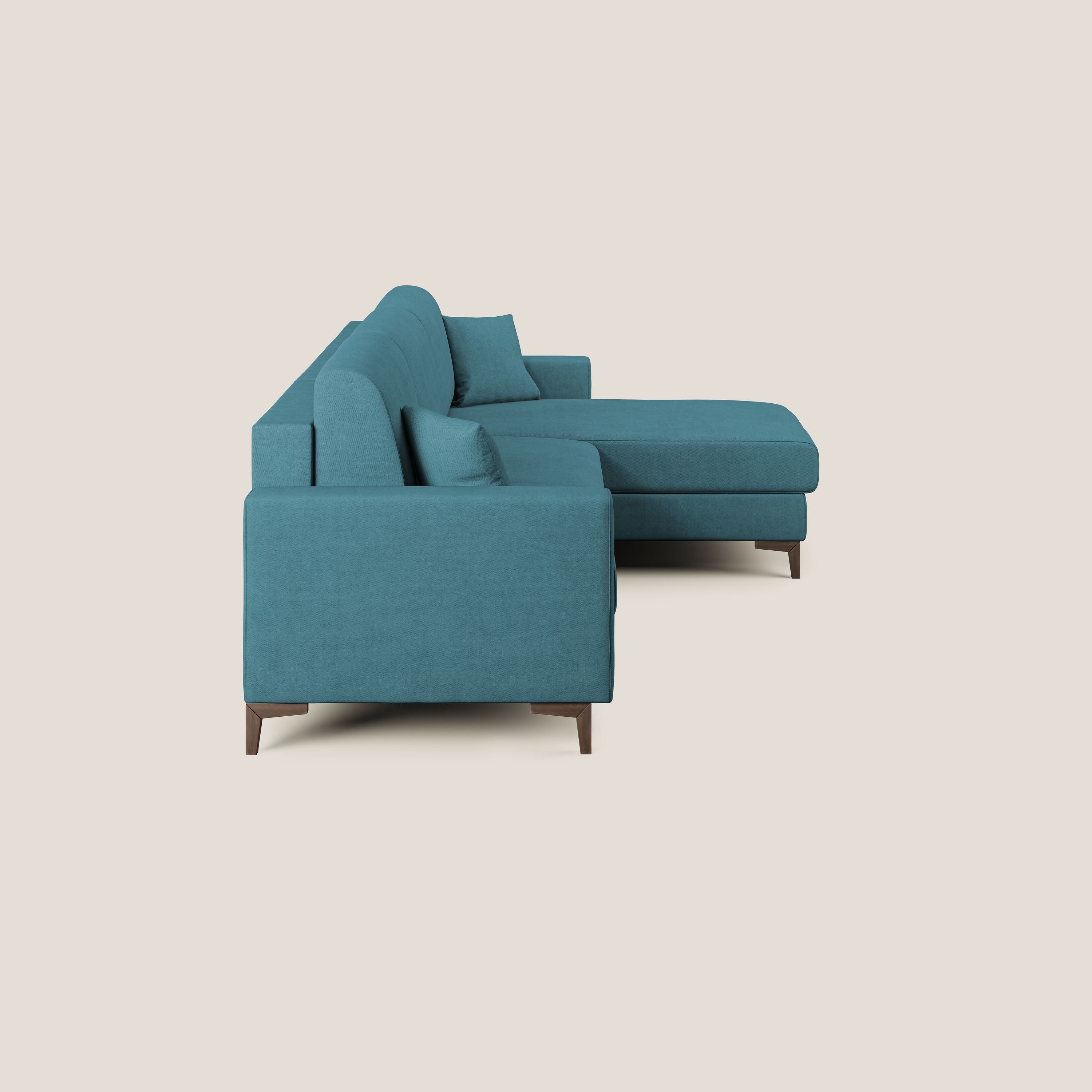 Kafka divano letto angolare in morbido tessuto impermeabile T02 azzurro - divani.store