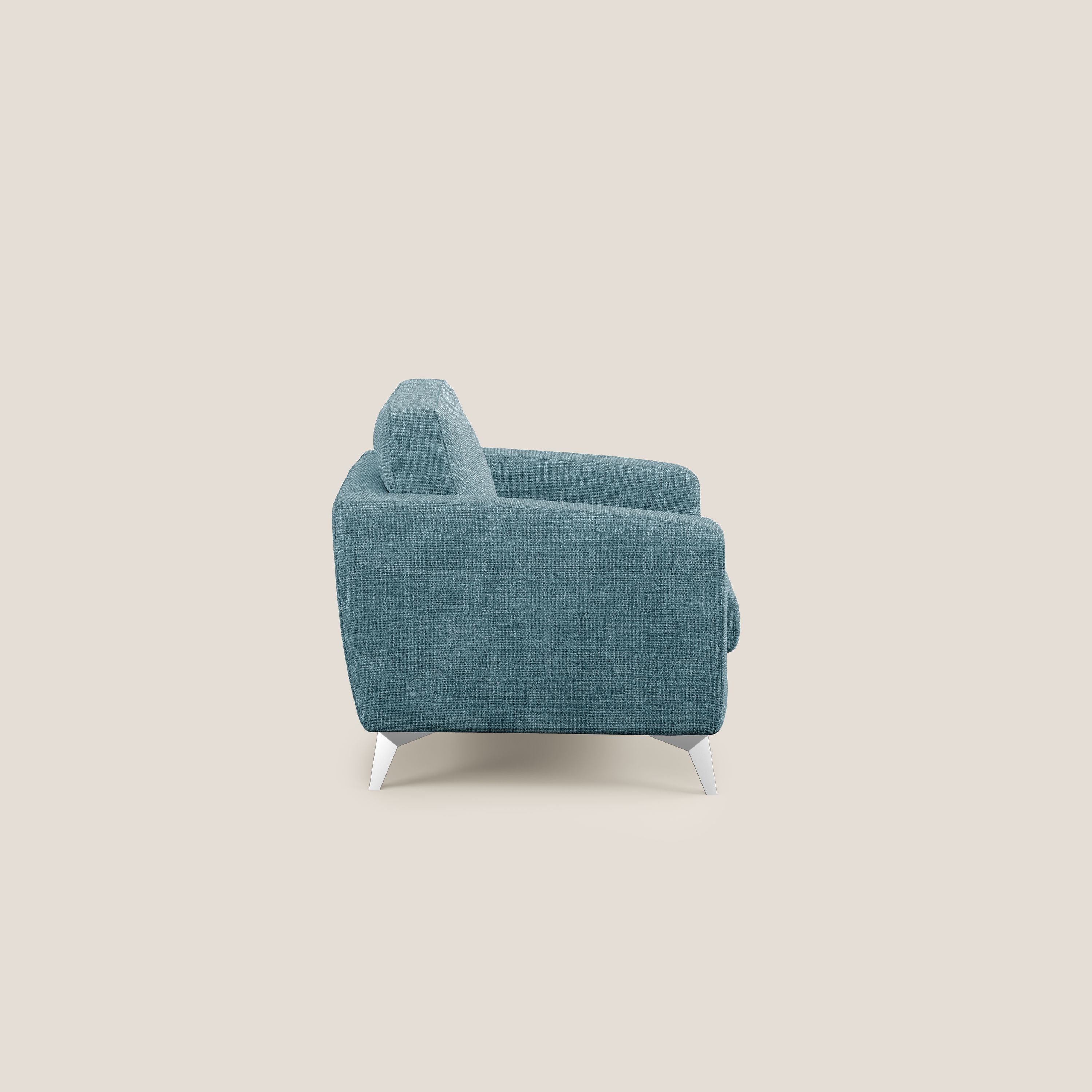 Orione Poltroncina in morbido tessuto impermeabile ad intreccio T06 azzurro - divani.store