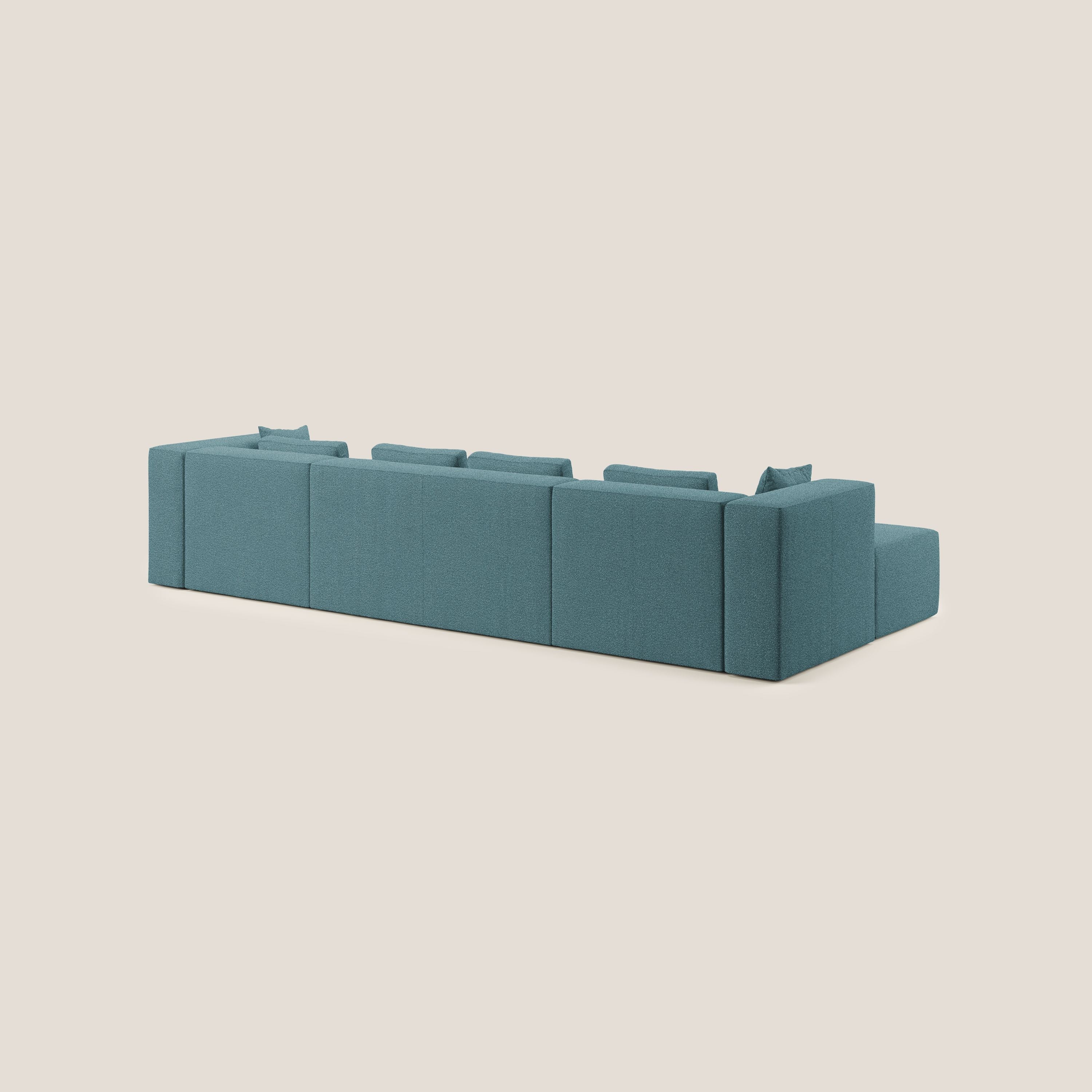 Nettuno divano panoramico in morbido tessuto bouclè T07 azzurro - divani.store