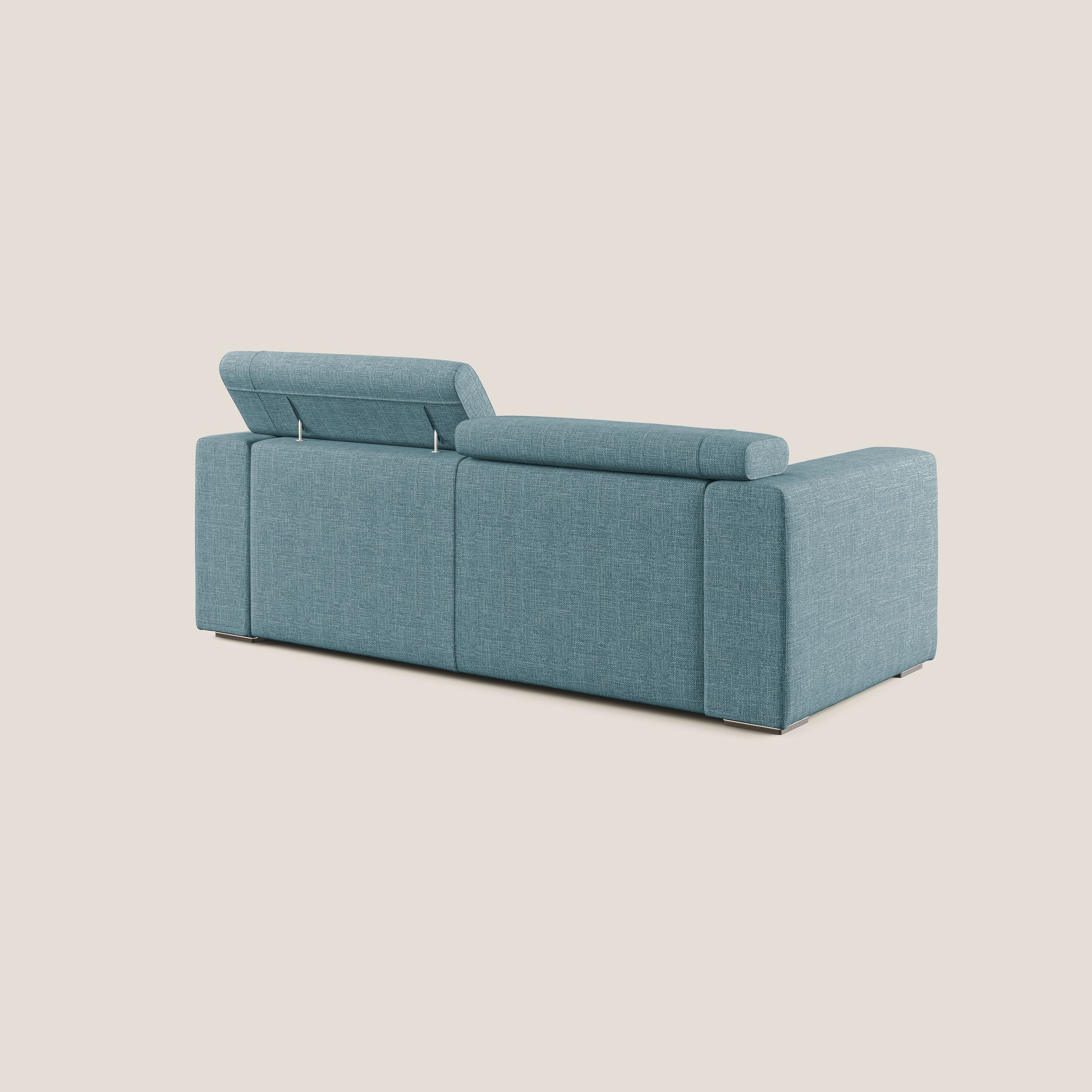 Vegas divano con poggiatesta reclinabili in morbido tessuto impermeabile T06 azzurro - divani.store