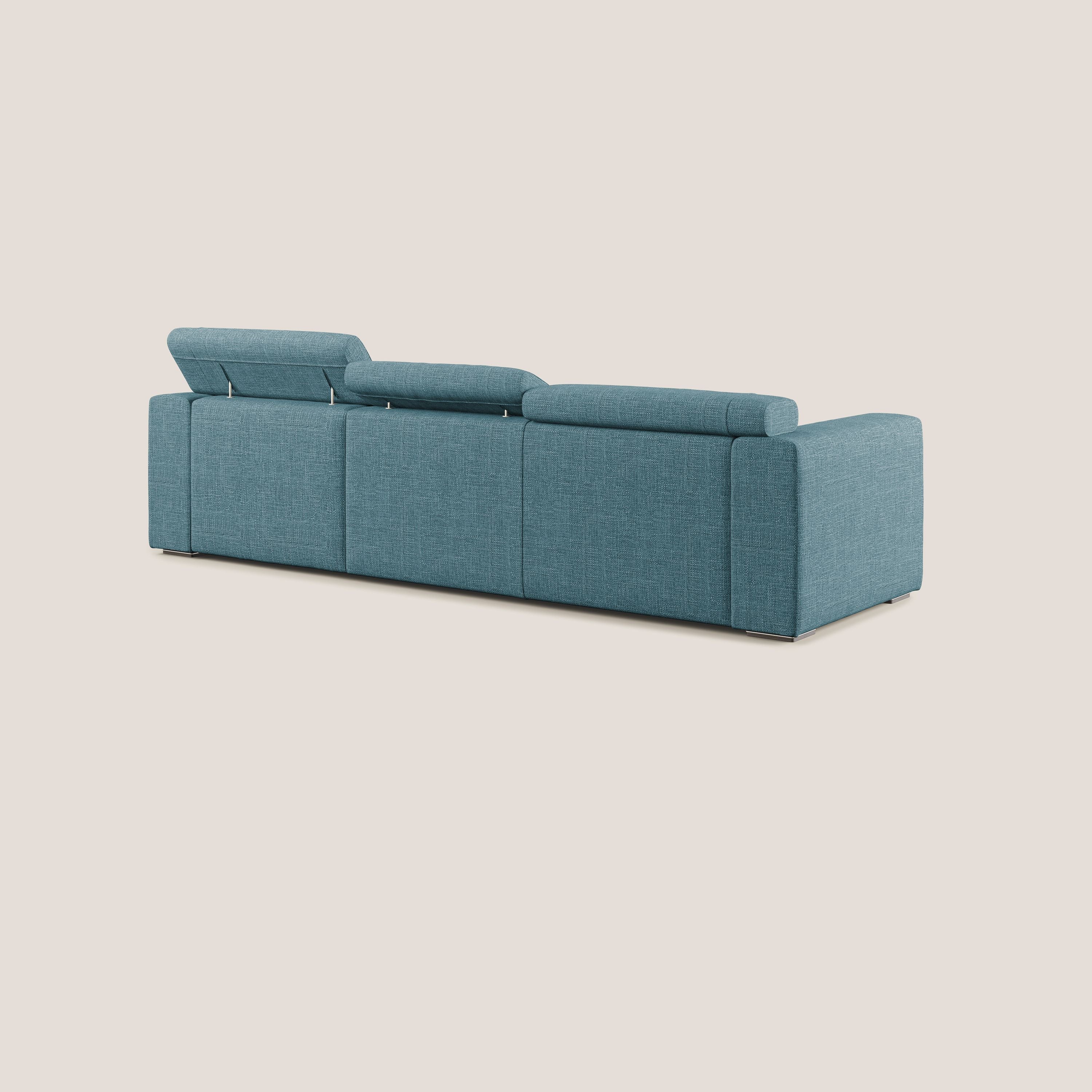 Vegas divano angolare con poggiatesta reclinabili in morbido tessuto impermeabile T06 azzurro - divani.store