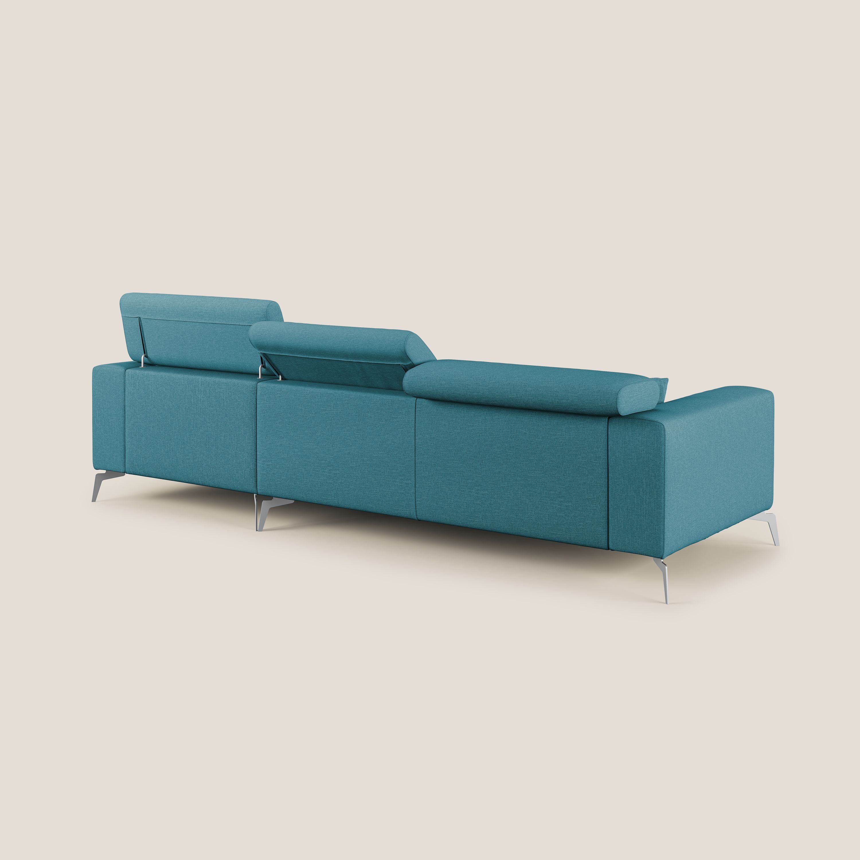 Blade Divano moderno angolare con poggiatesta reclinabili in tessuto impermeabile simil-cotone T13 azzurro - divani.store
