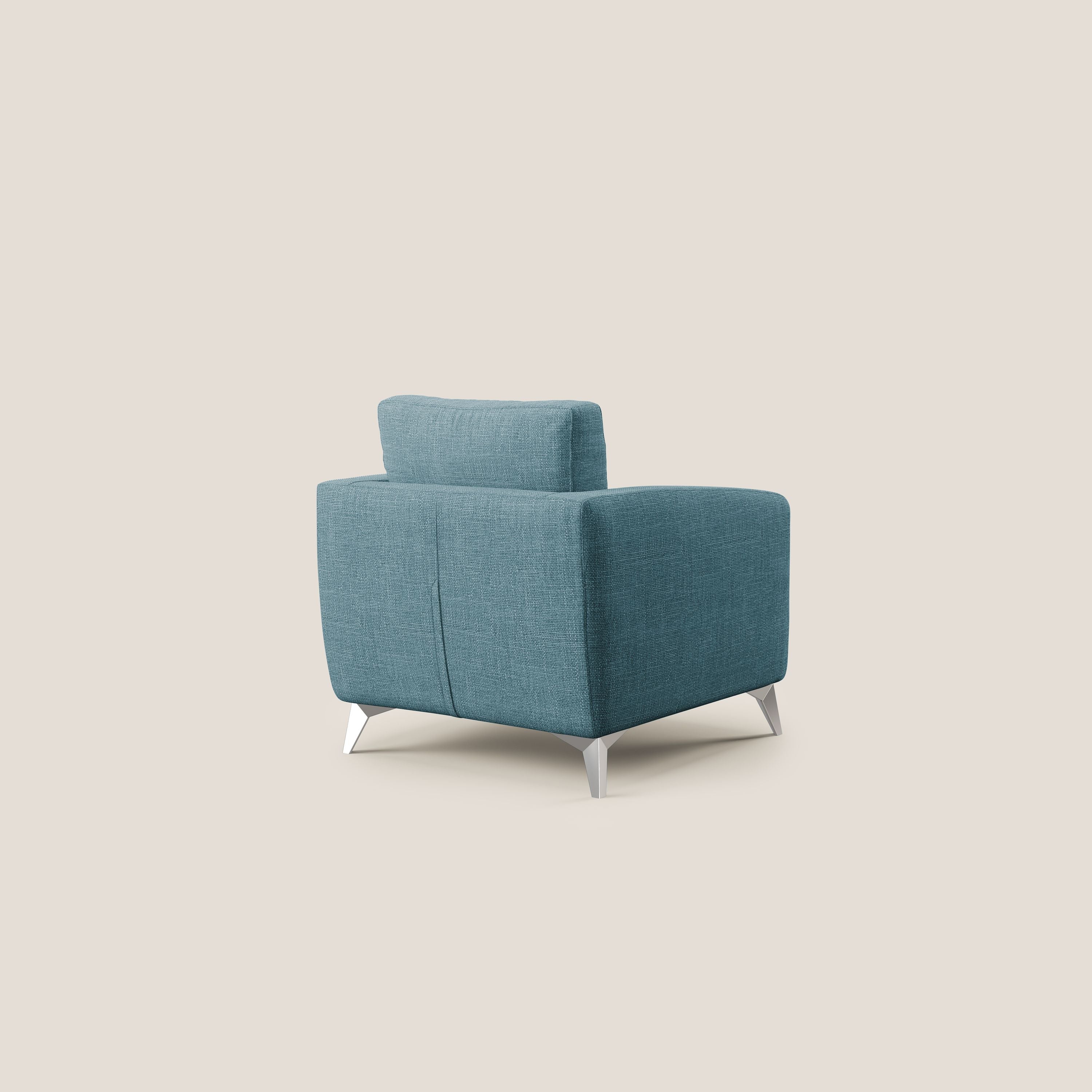 Orione Poltroncina in morbido tessuto impermeabile ad intreccio T06 azzurro - divani.store