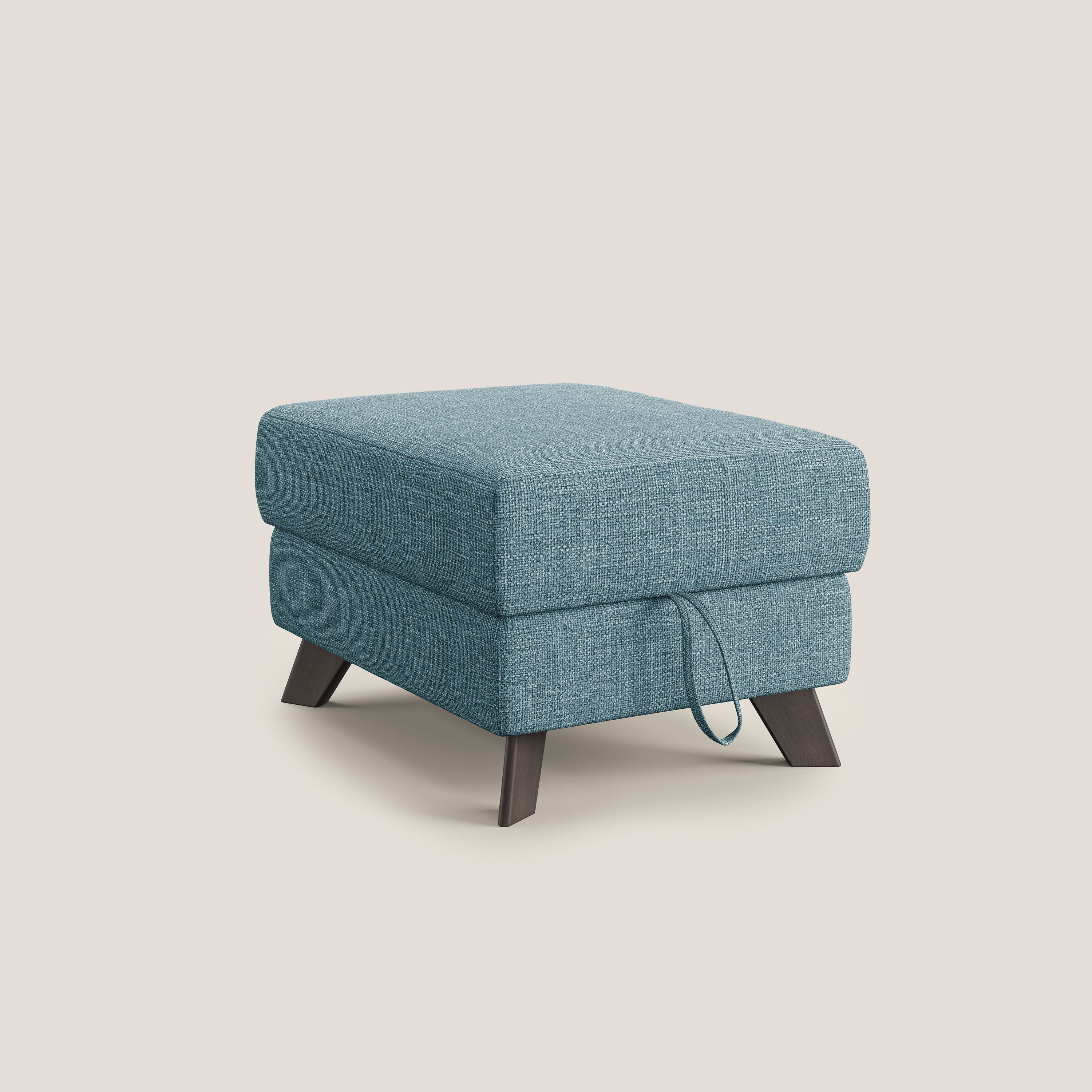 Moon Pouf contenitore e piedini alti in tessuto morbido ad intreccio soft-touch impermeabile T06 azzurro - divani.store