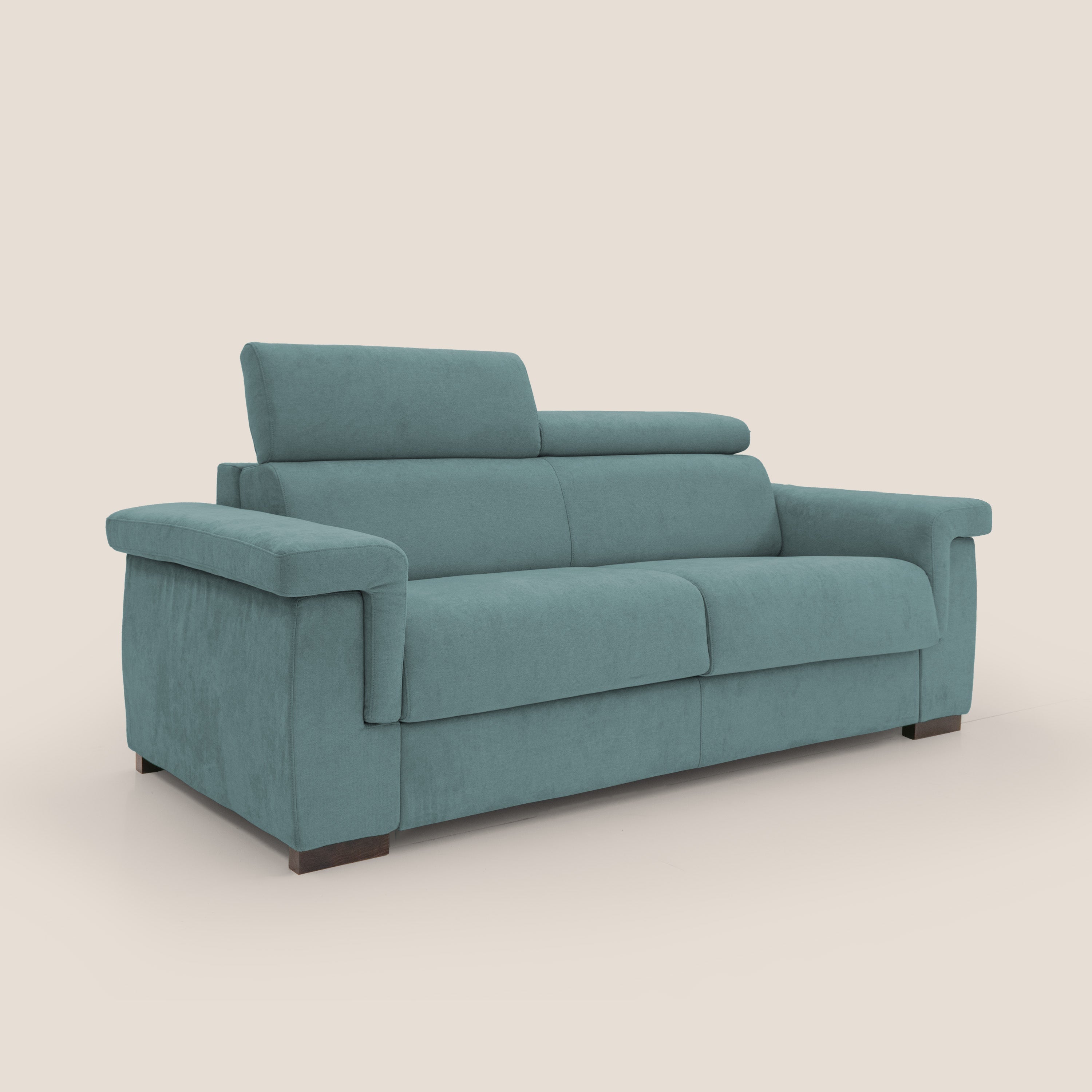 Bjorn divano letto sfoderabile con materasso H18 cm e poggiatesta reclinabili in tessuto impermeabile T02 petrolio - divani.store