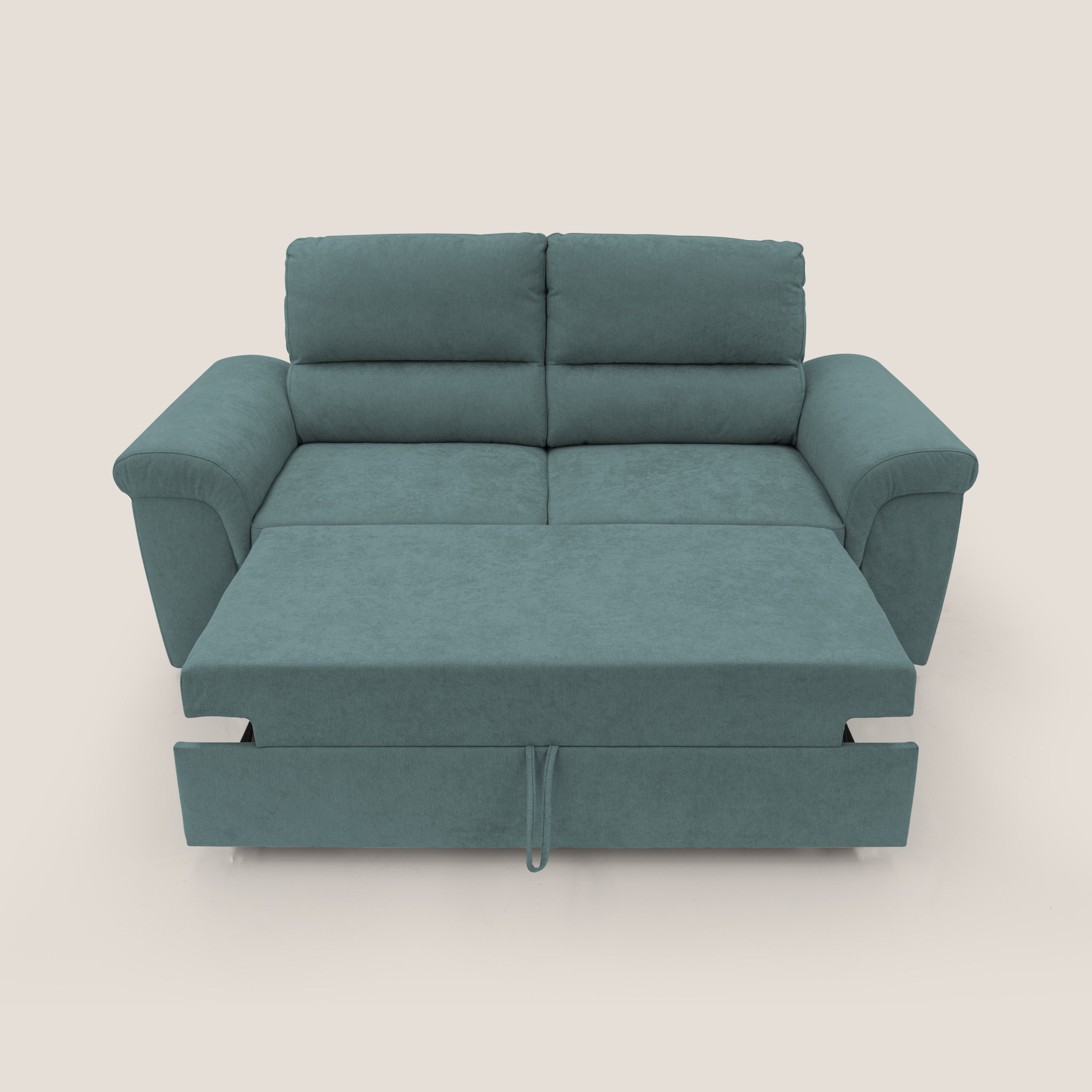 Minerva divano con pouf estraibile poggiapiedi in tessuto morbido impermeabile T02 petrolio - divani.store