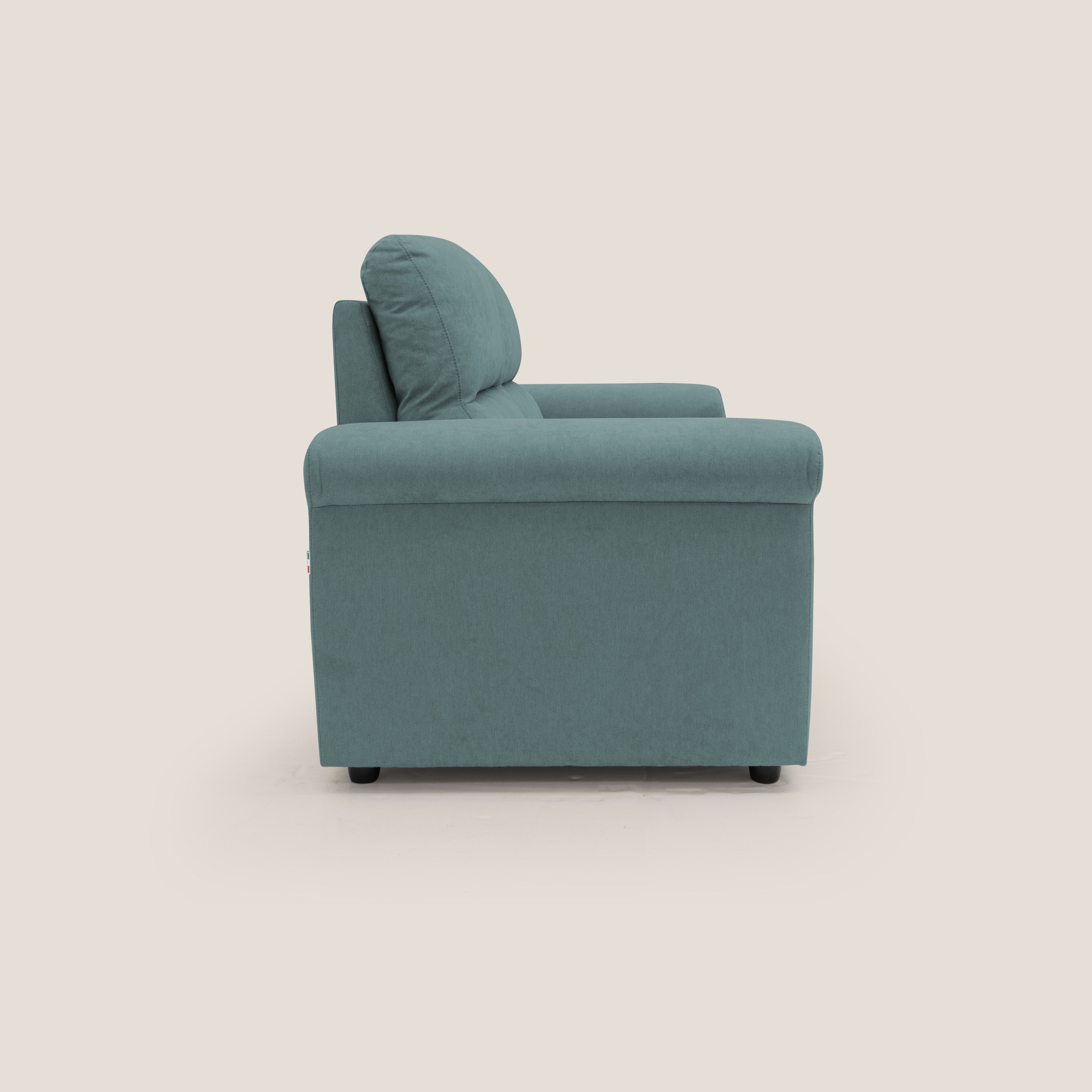 Minerva divano con pouf estraibile poggiapiedi in tessuto morbido impermeabile T02 petrolio - divani.store