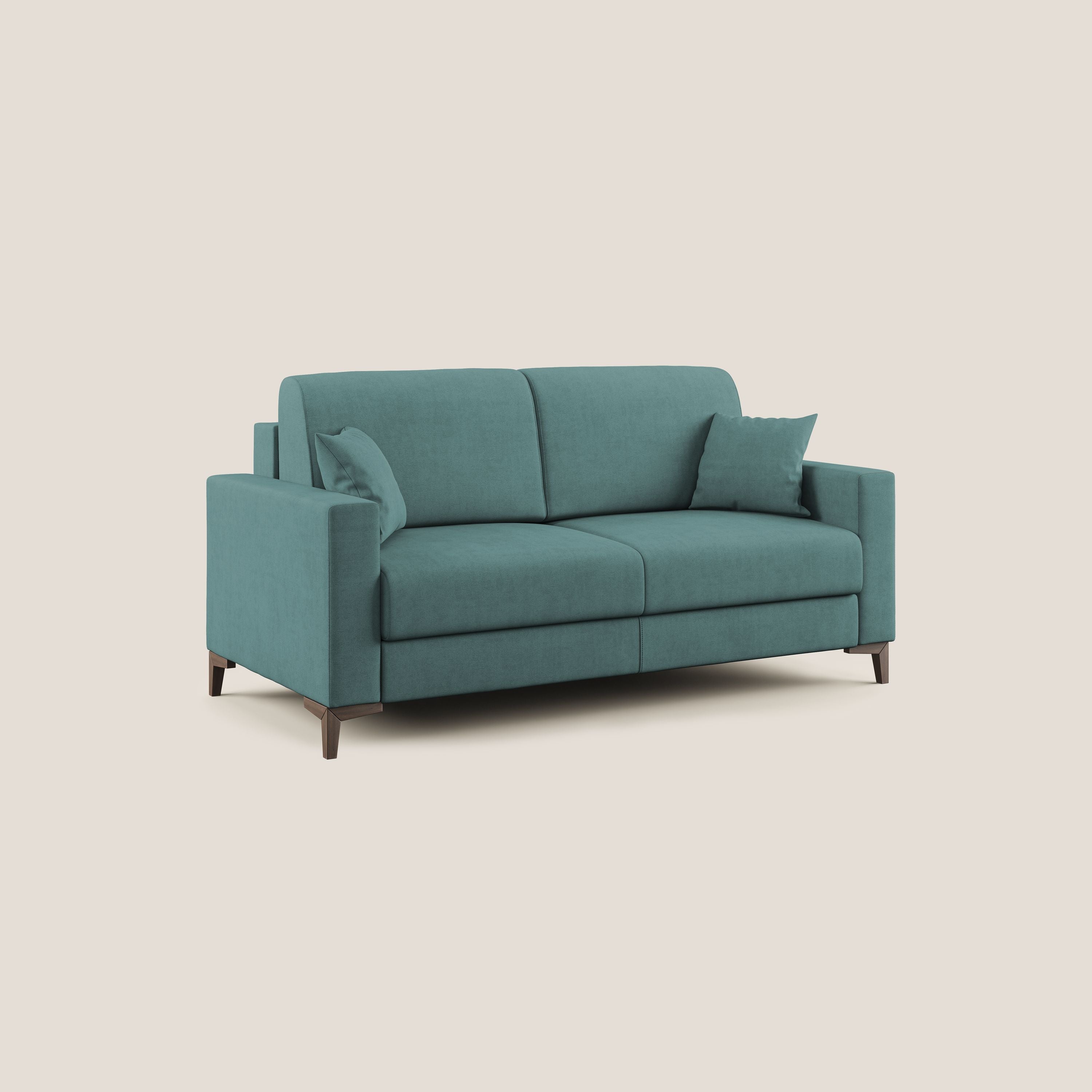 Kafka divano letto matrimoniale in morbido tessuto impermeabile T02 petrolio - divani.store