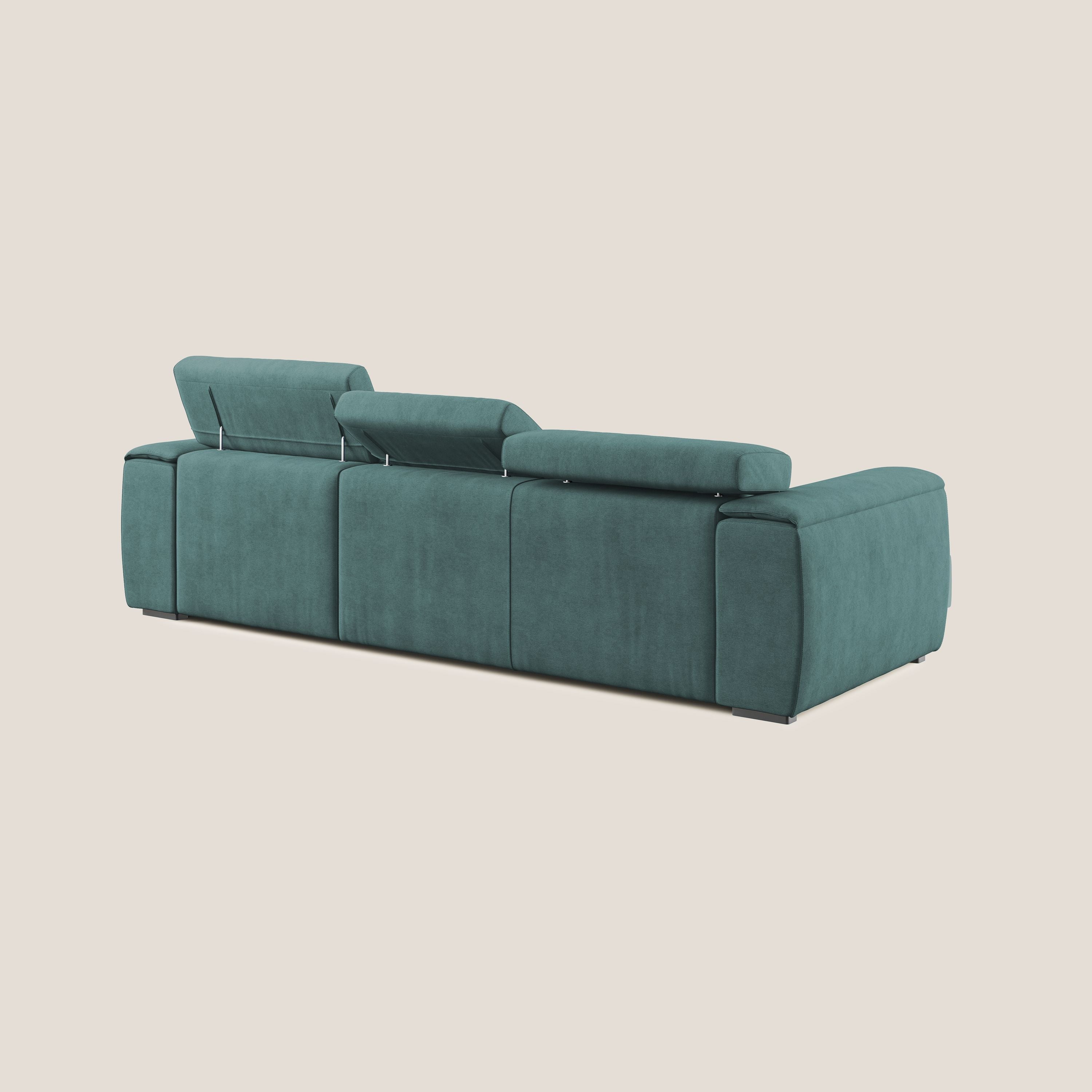 Zeno Divano angolare con pouf estraibile poggiapiedi in tessuto morbido impermeabile T02 petrolio - divani.store