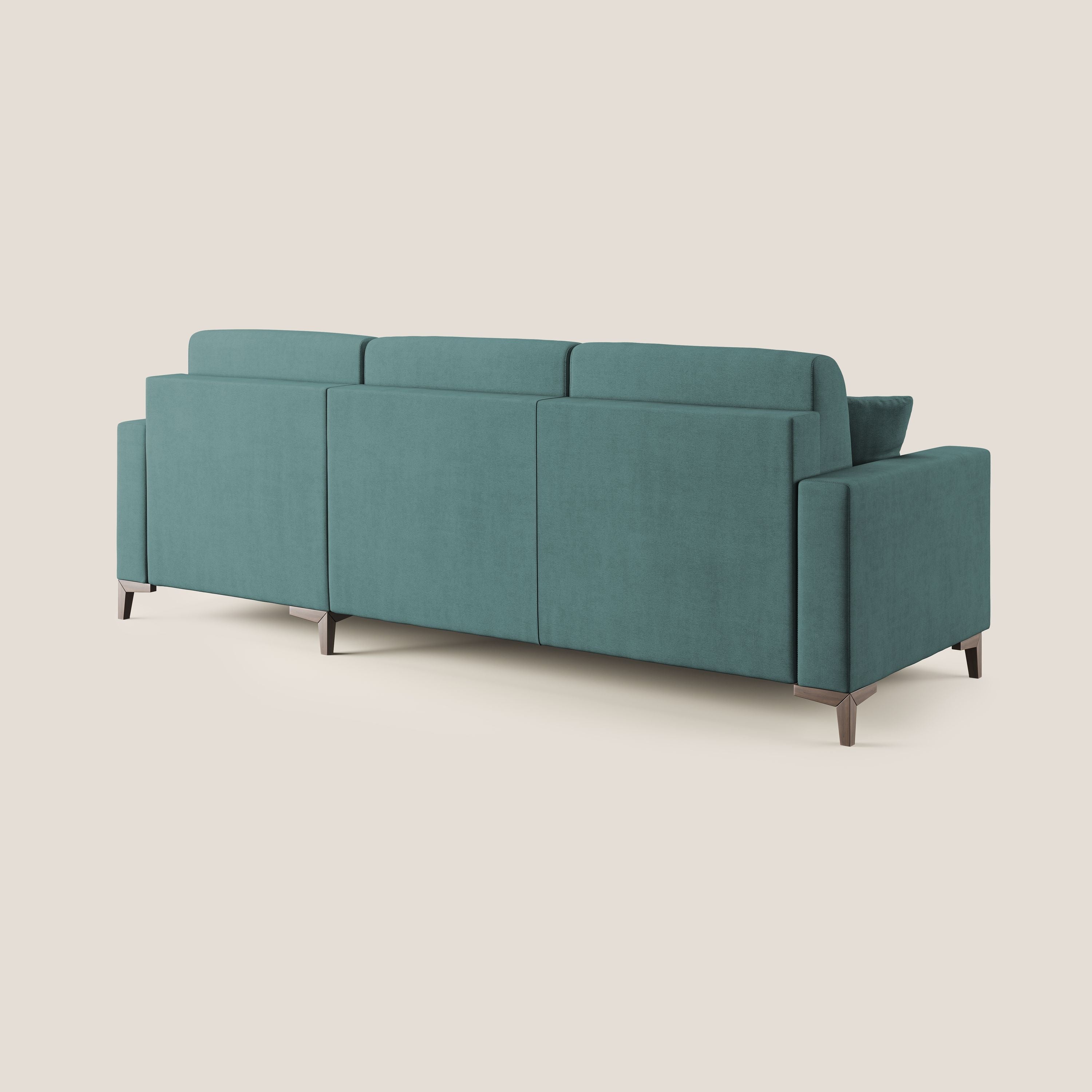 Kafka divano letto angolare in morbido tessuto impermeabile T02 petrolio - divani.store