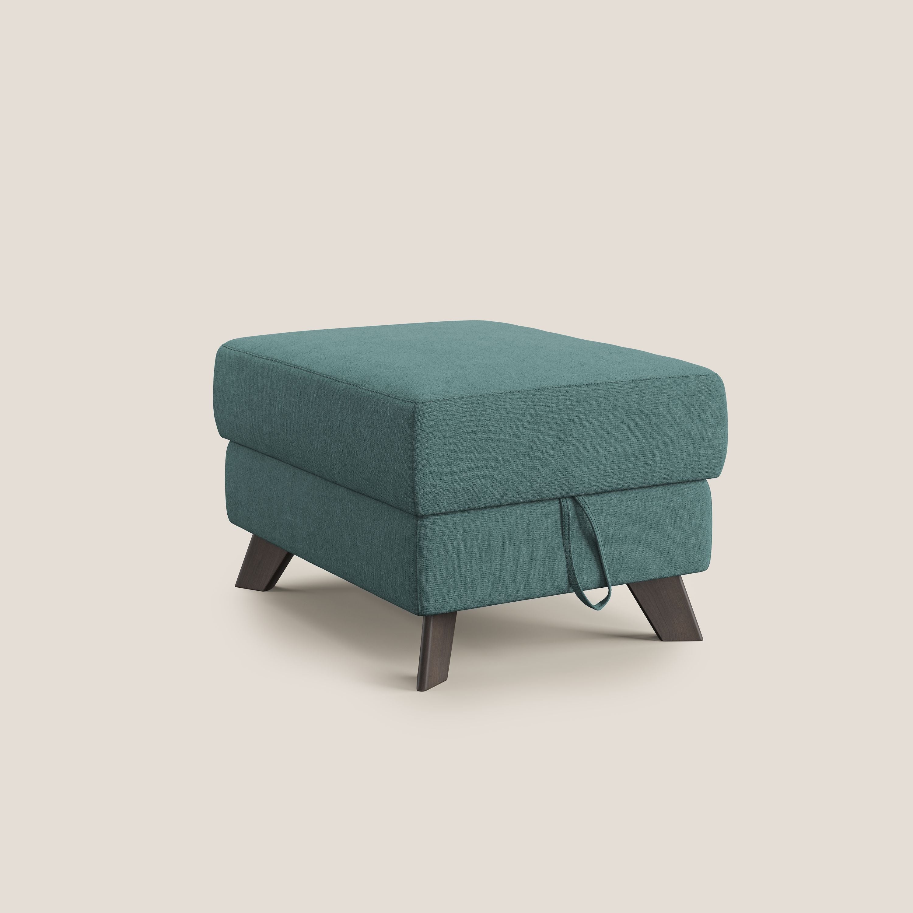 Moon Pouf contenitore e piedini alti in tessuto morbido impermeabile T02 petrolio - divani.store