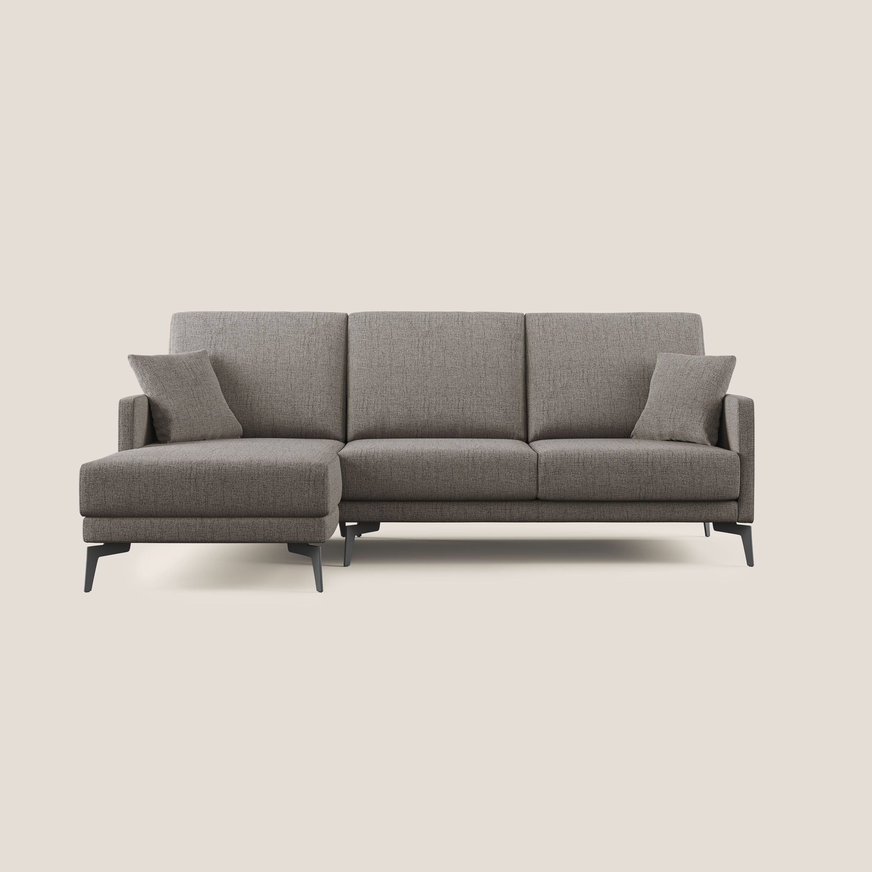 Saturno divano angolare moderno in tessuto morbido impermeabile T03 talpa - divani.store