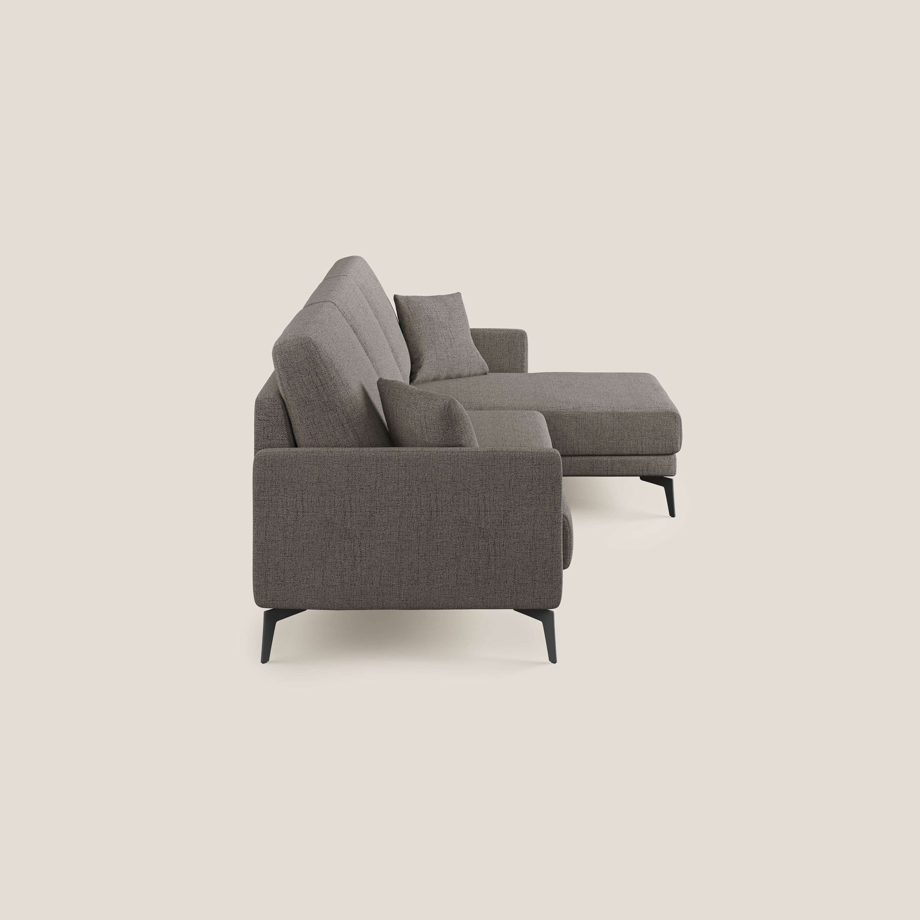 Saturno divano angolare moderno in tessuto morbido impermeabile T03 talpa - divani.store