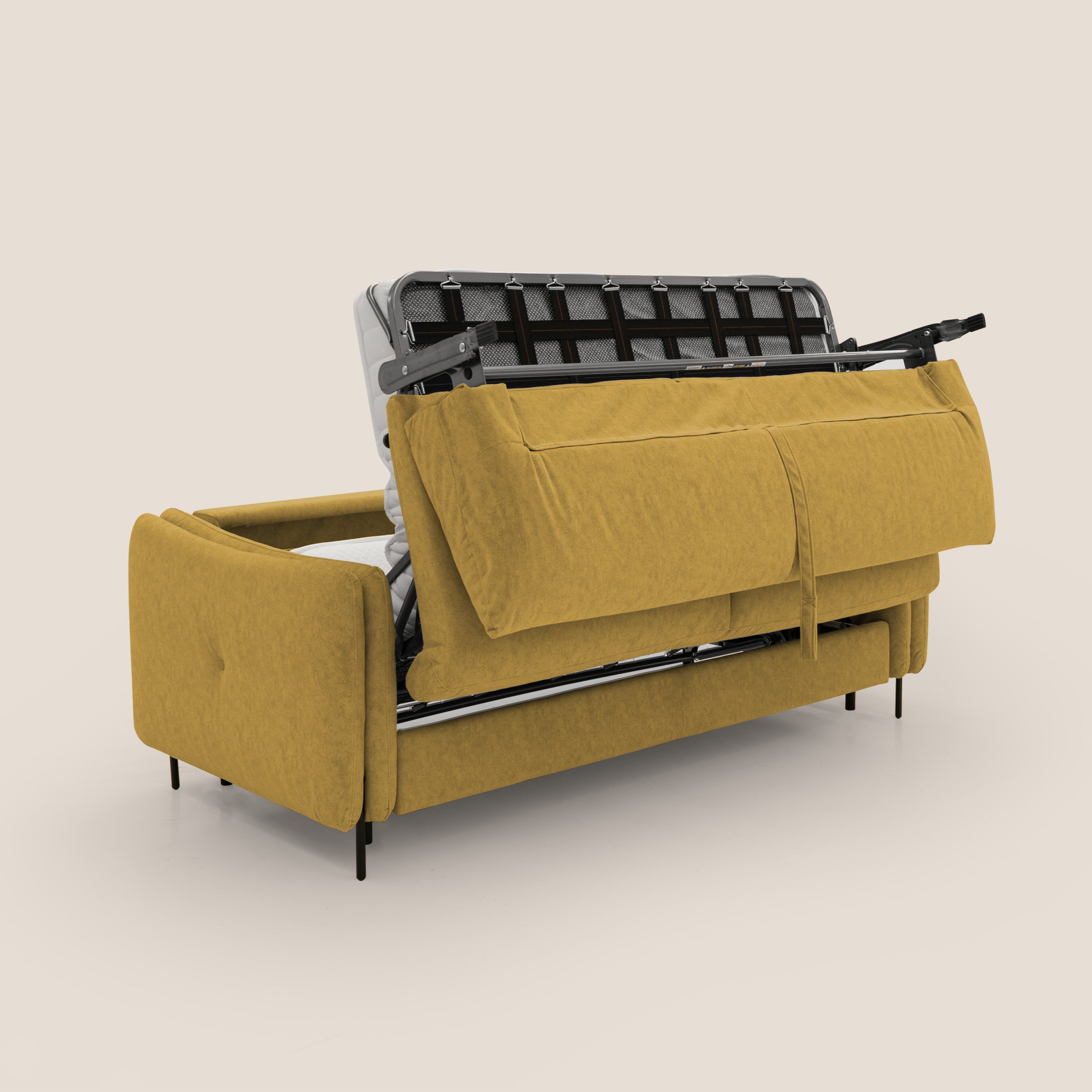 Gregory Divano letto con materasso h18 cm in microfibra effetto velluto impermeabile T09 giallo - divani.store
