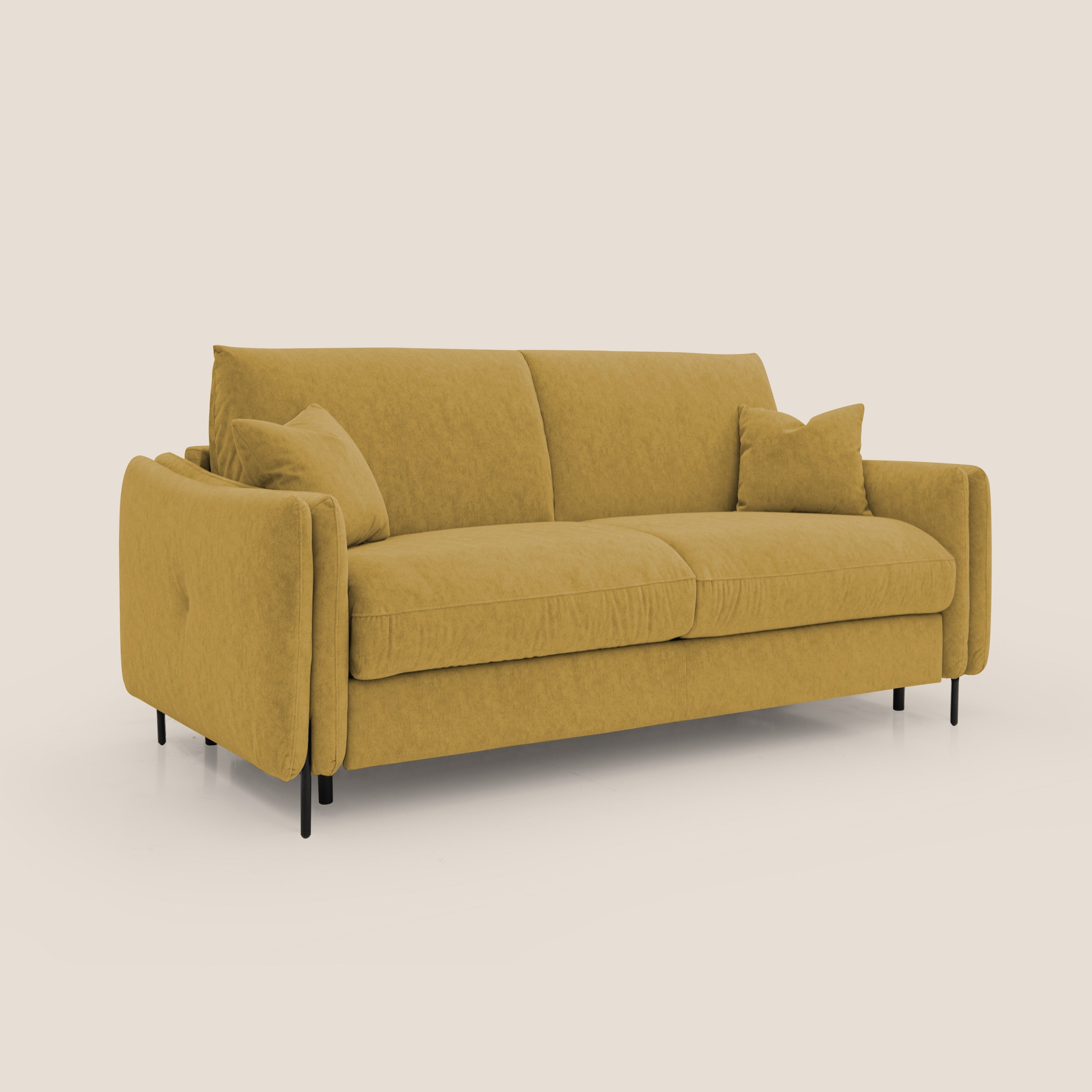 Gregory Divano letto con materasso h18 cm in microfibra effetto velluto impermeabile T09 giallo - divani.store