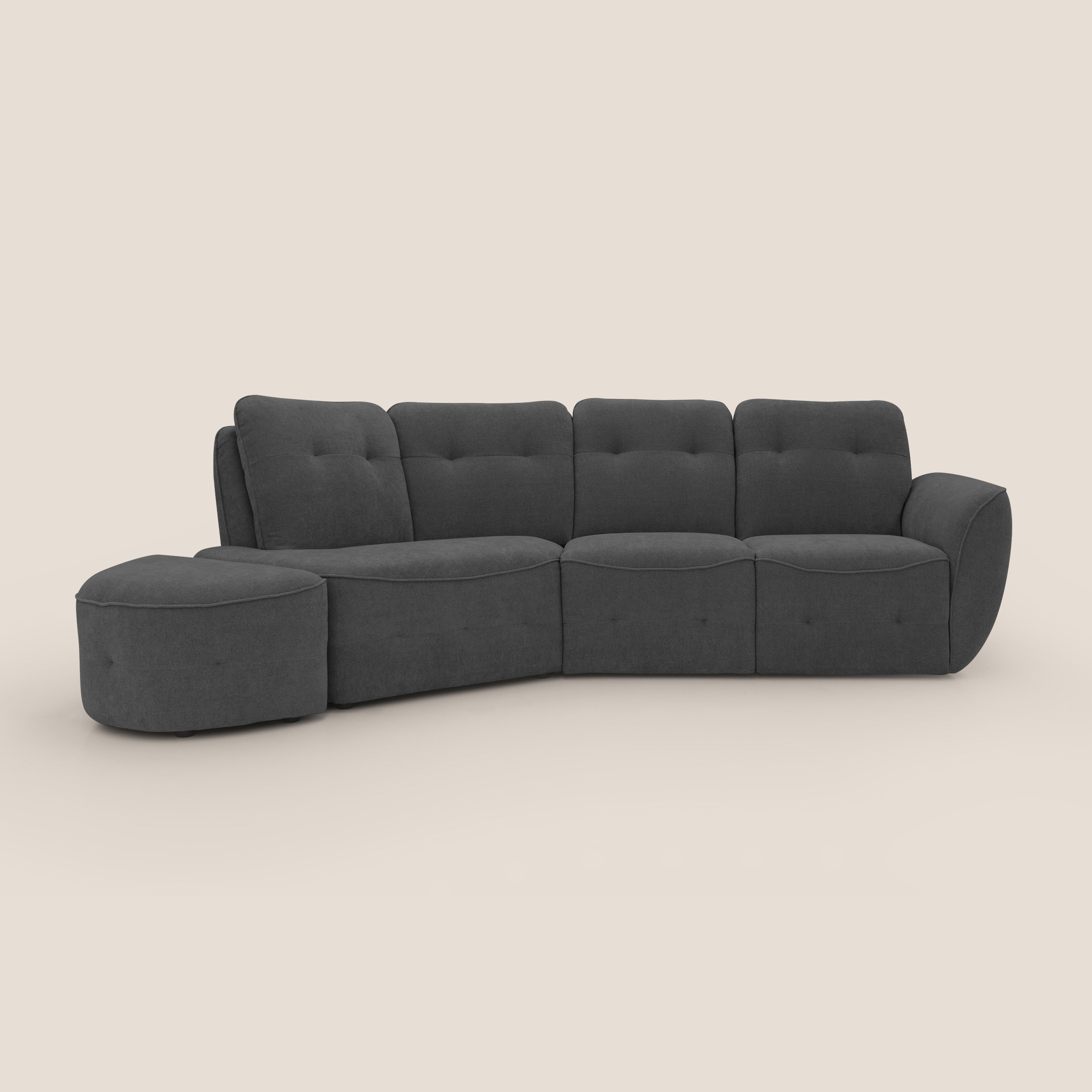 Cerbero divano angolare con pouf mobile in morbido bouclé impermeabile T07 antracite - divani.store