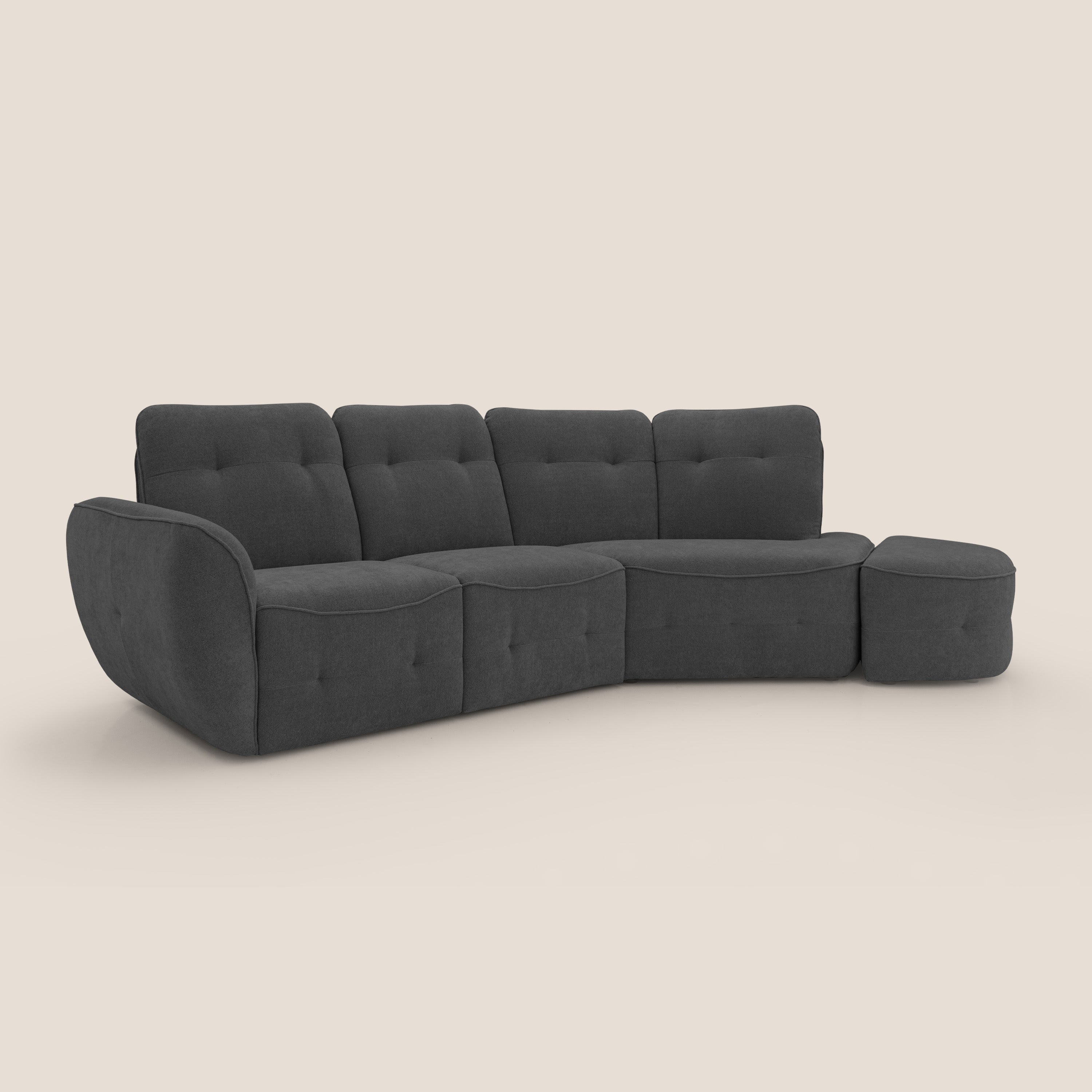 Cerbero divano angolare con pouf mobile in morbido bouclé impermeabile T07 antracite - divani.store
