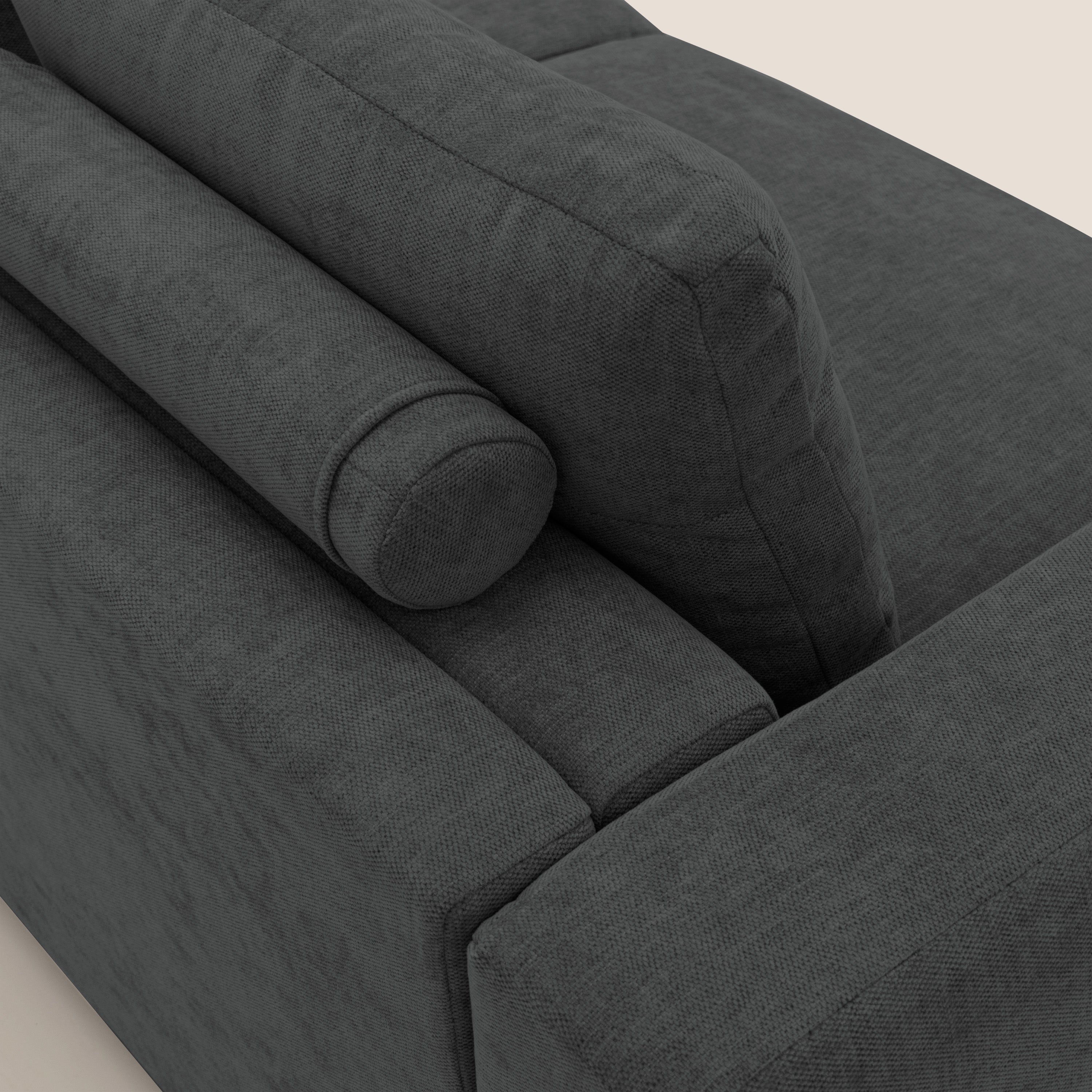 Freia Divano letto minimal materasso h15 cm con morbidi schienali in tessuto impermeabile T14 antracite - divani.store
