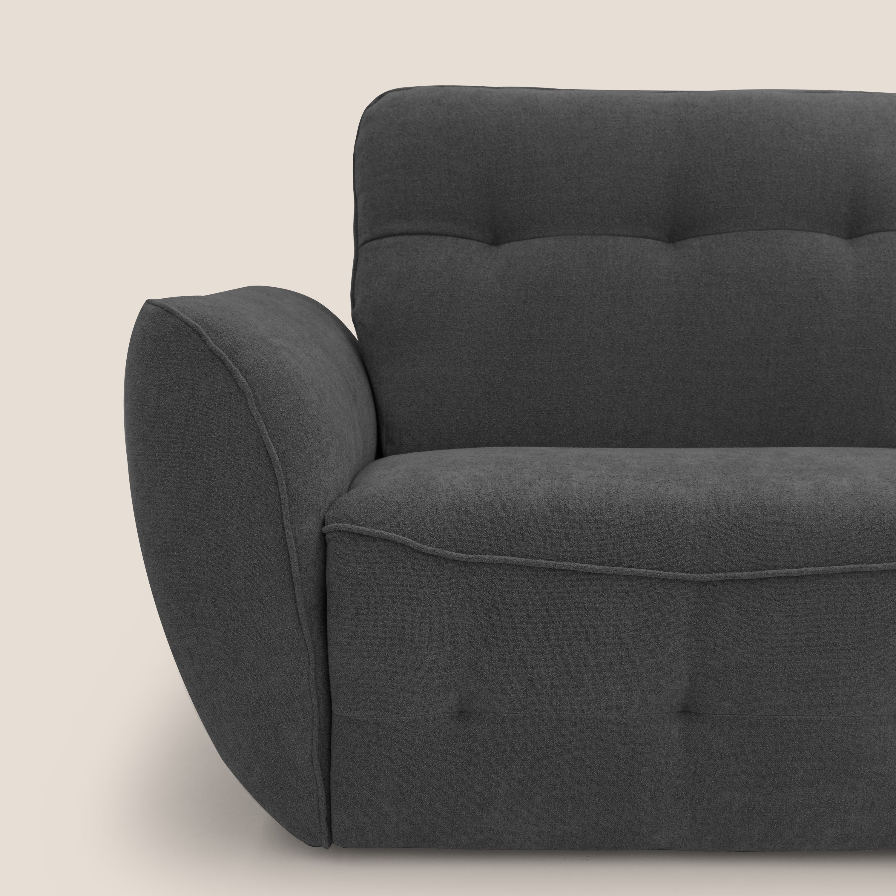 Cerbero divano angolare con pouf mobile in morbido bouclé impermeabile T07 antracite - divani.store