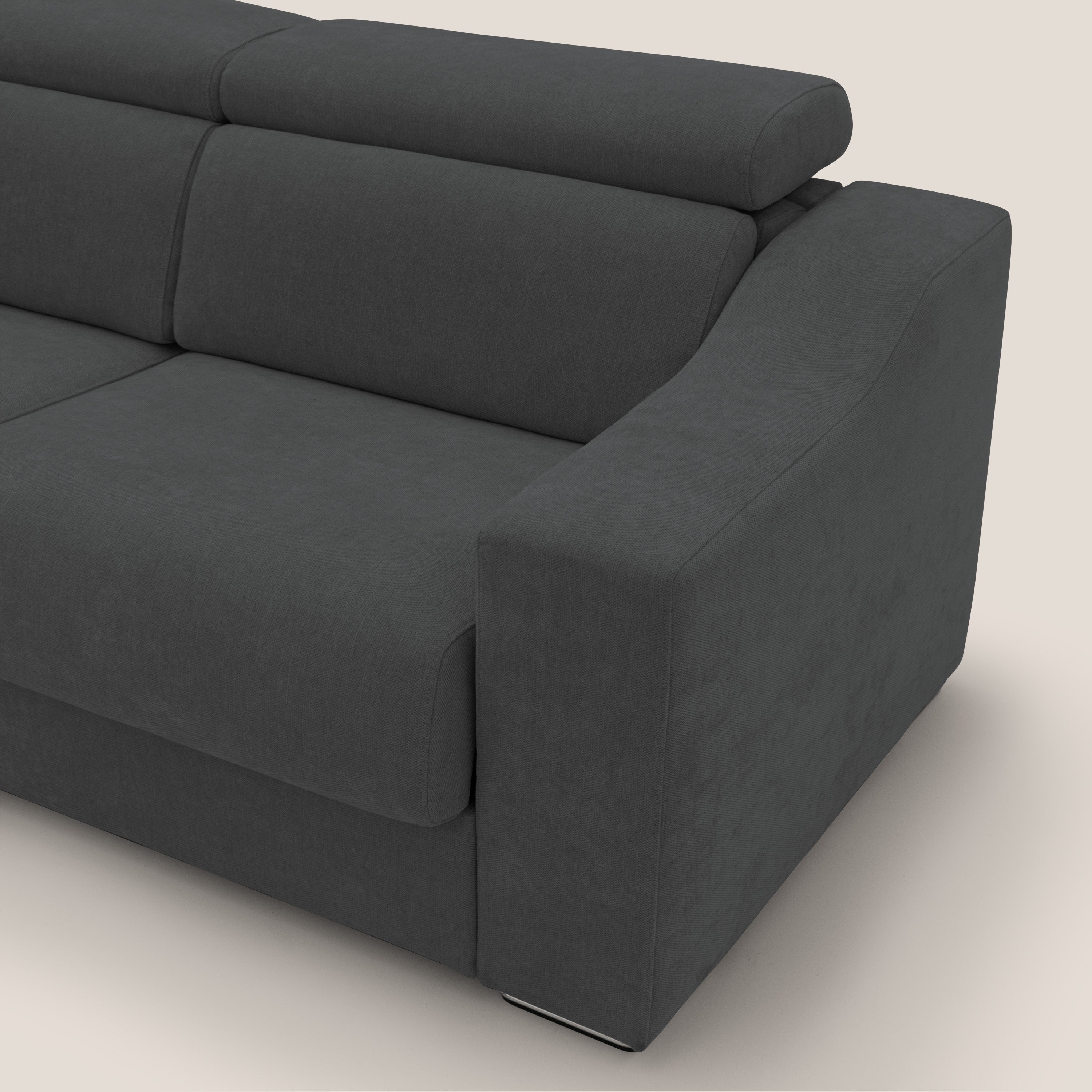 Bomber divano letto matrimoniale con poggiatesta in tessuto impermeabile T14 antracite - divani.store