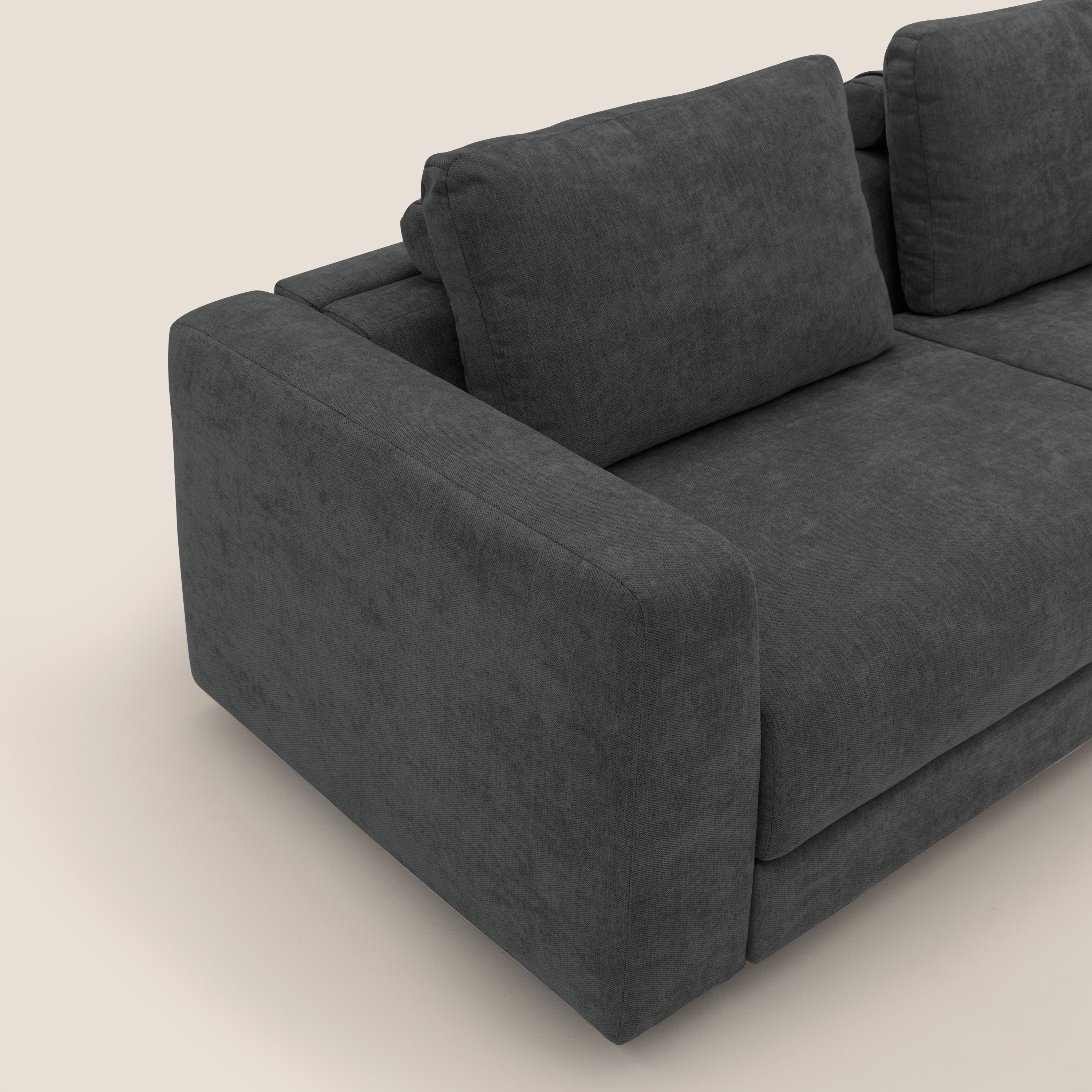 Freia Divano letto minimal materasso h15 cm con morbidi schienali in tessuto impermeabile T14 antracite - divani.store