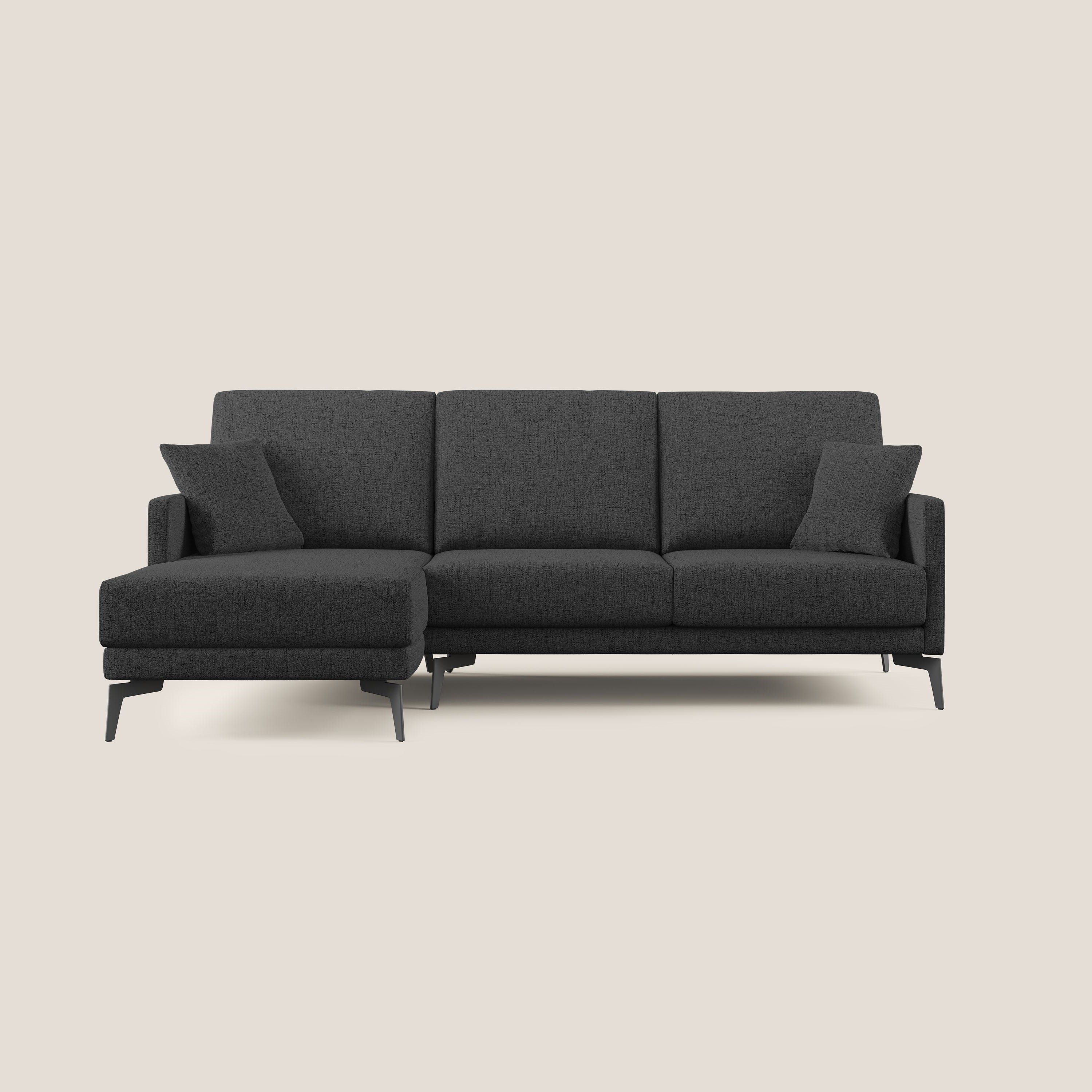 Saturno divano angolare moderno in tessuto morbido impermeabile T03 antracite - divani.store