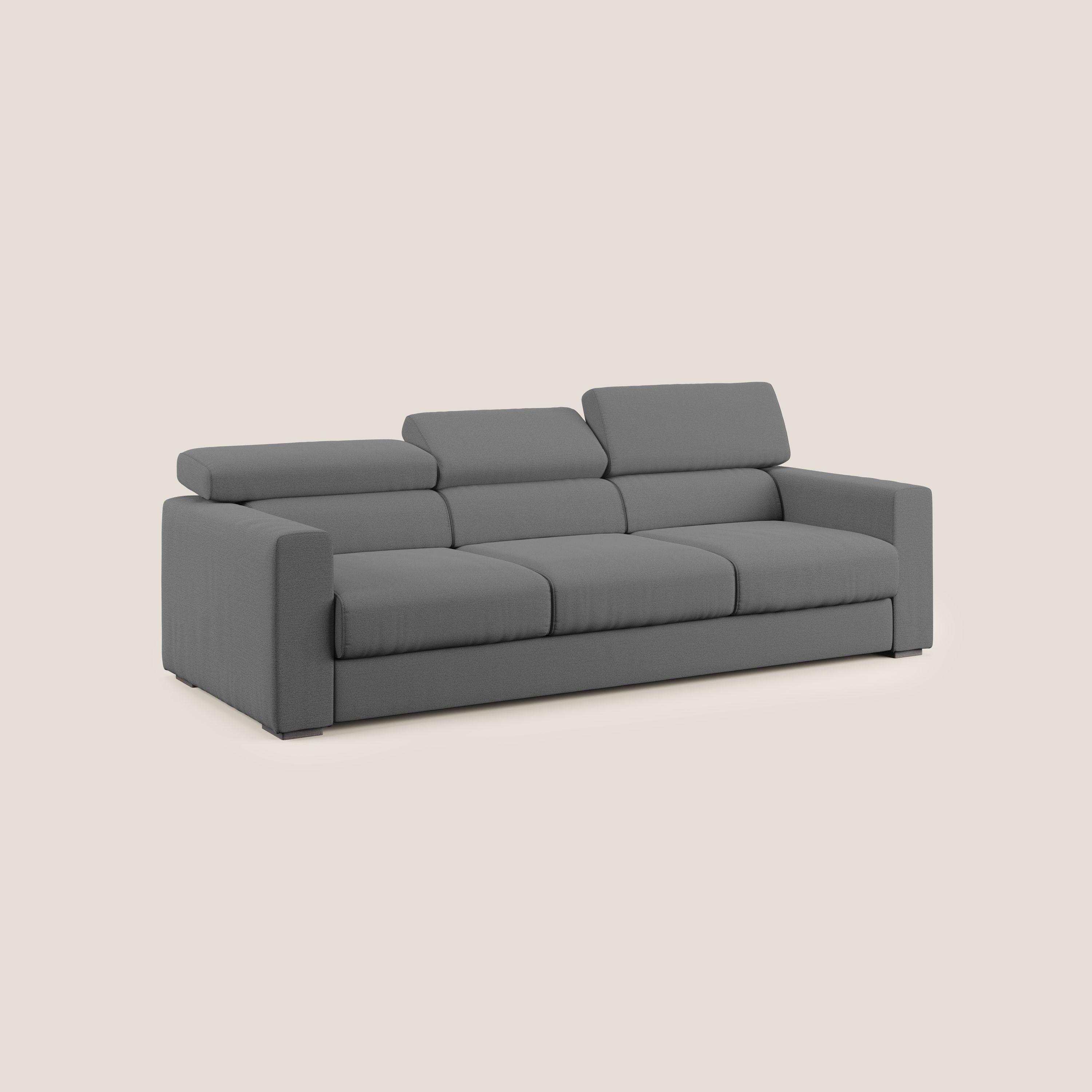 Dylan divano a 3 sedute con pouf estraibile poggiapiedi in tessuto fiammato simil cotone impermeabile T19 antracite - divani.store