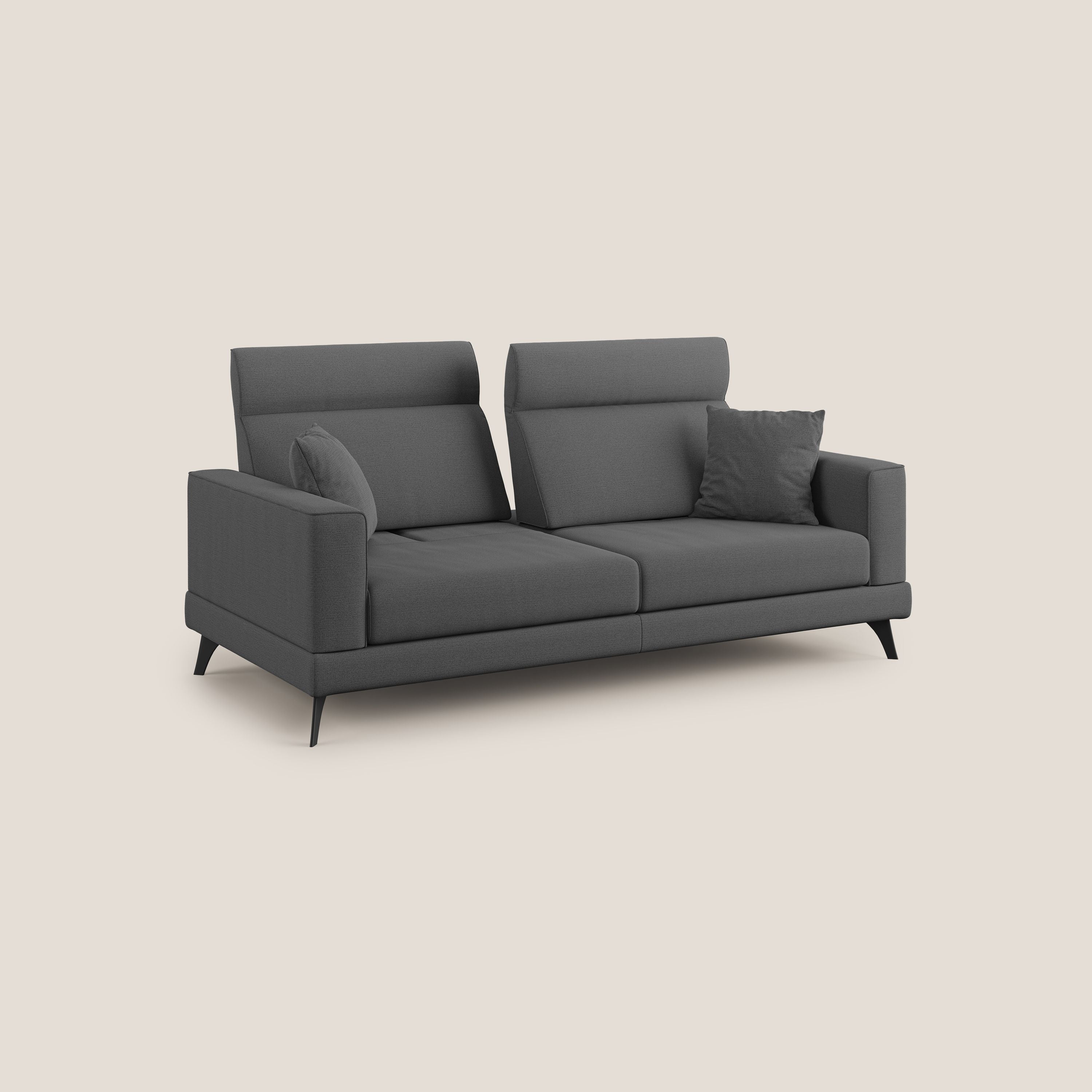 Slide Divano con schienali traslanti e poggiatesta in tessuto simil cotone impermeabile T19 antracite - divani.store