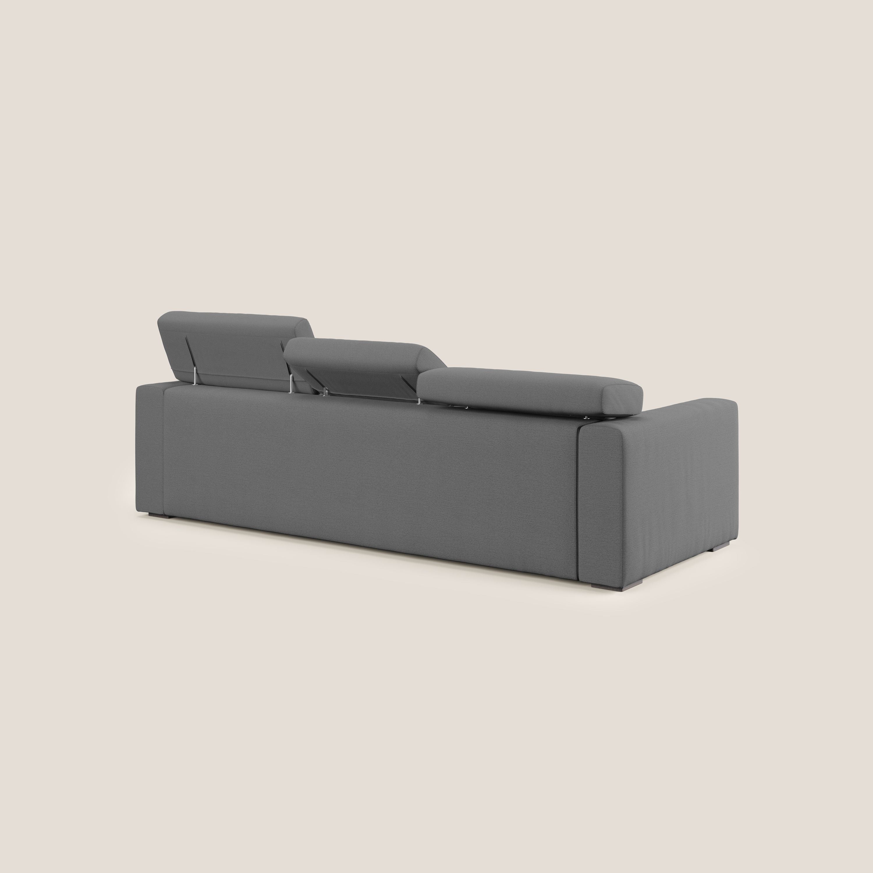Dylan divano a 3 sedute con pouf estraibile poggiapiedi in tessuto fiammato simil cotone impermeabile T19 antracite - divani.store