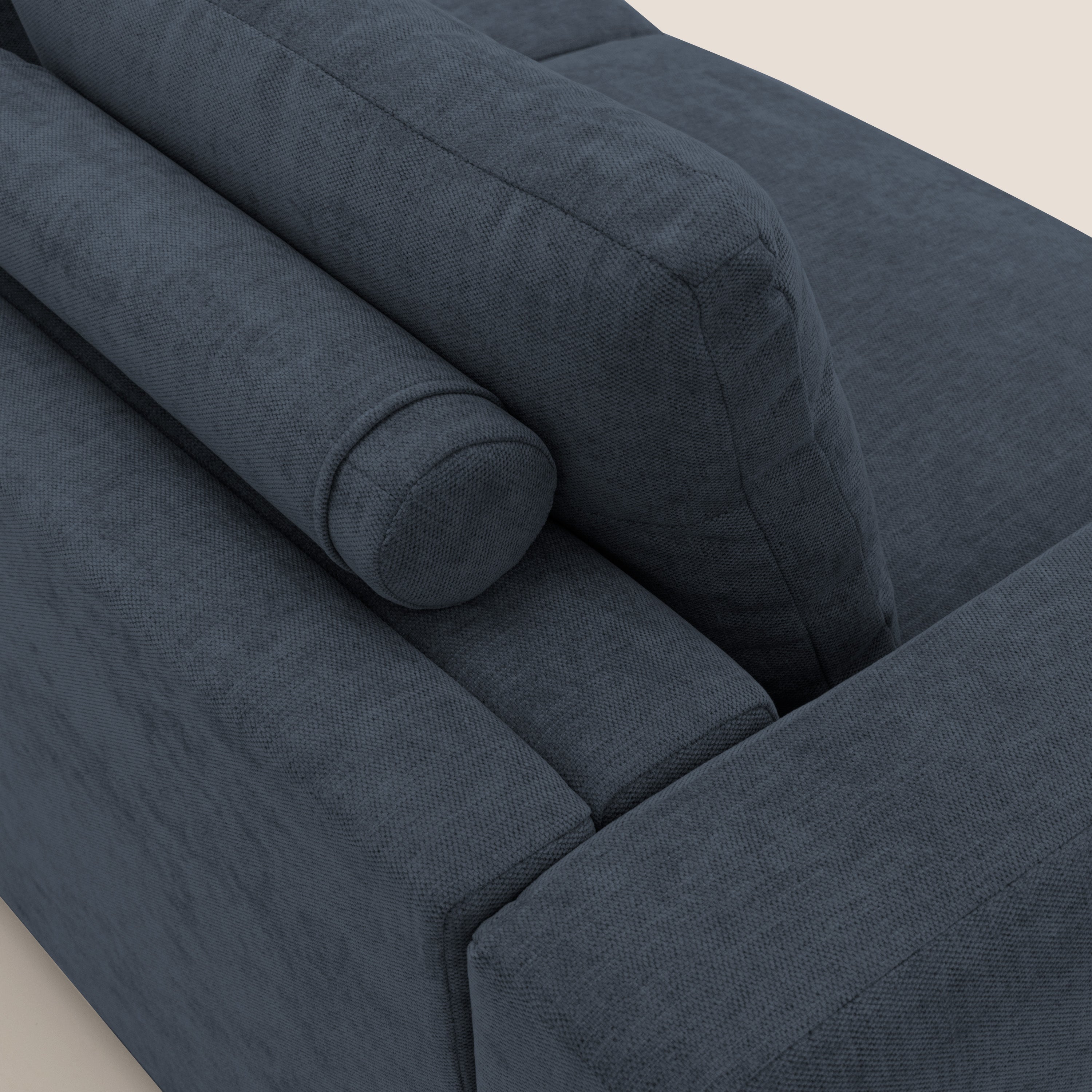 Freia Divano letto minimal materasso h15 cm con morbidi schienali in tessuto impermeabile T14 blu - divani.store