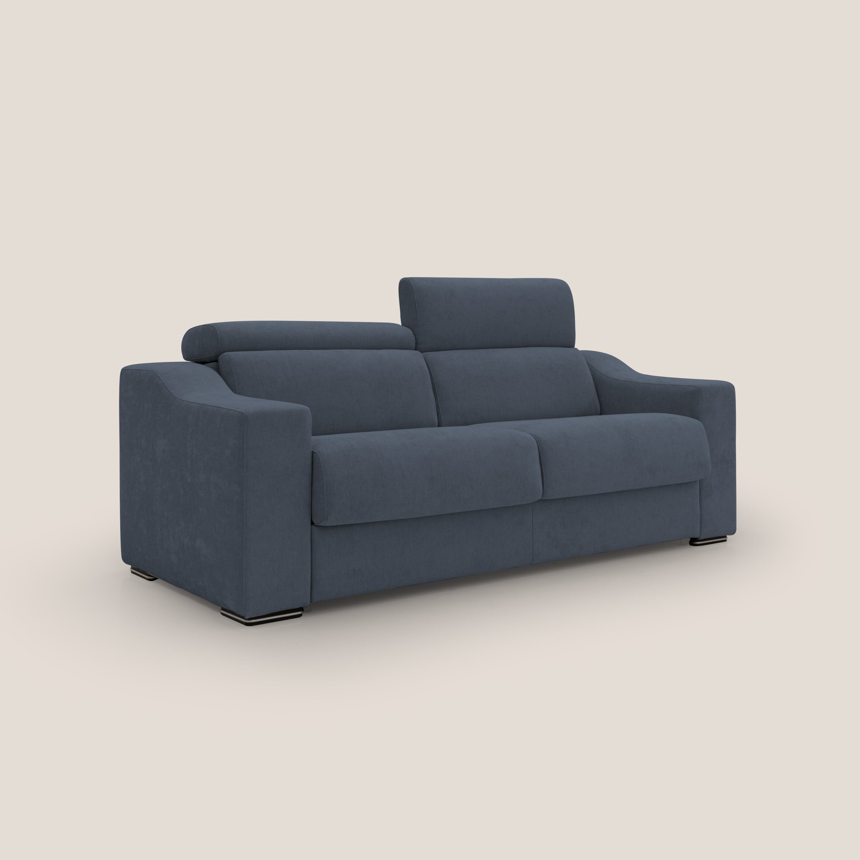 Bomber divano letto matrimoniale con poggiatesta in tessuto impermeabile T14 blu - divani.store
