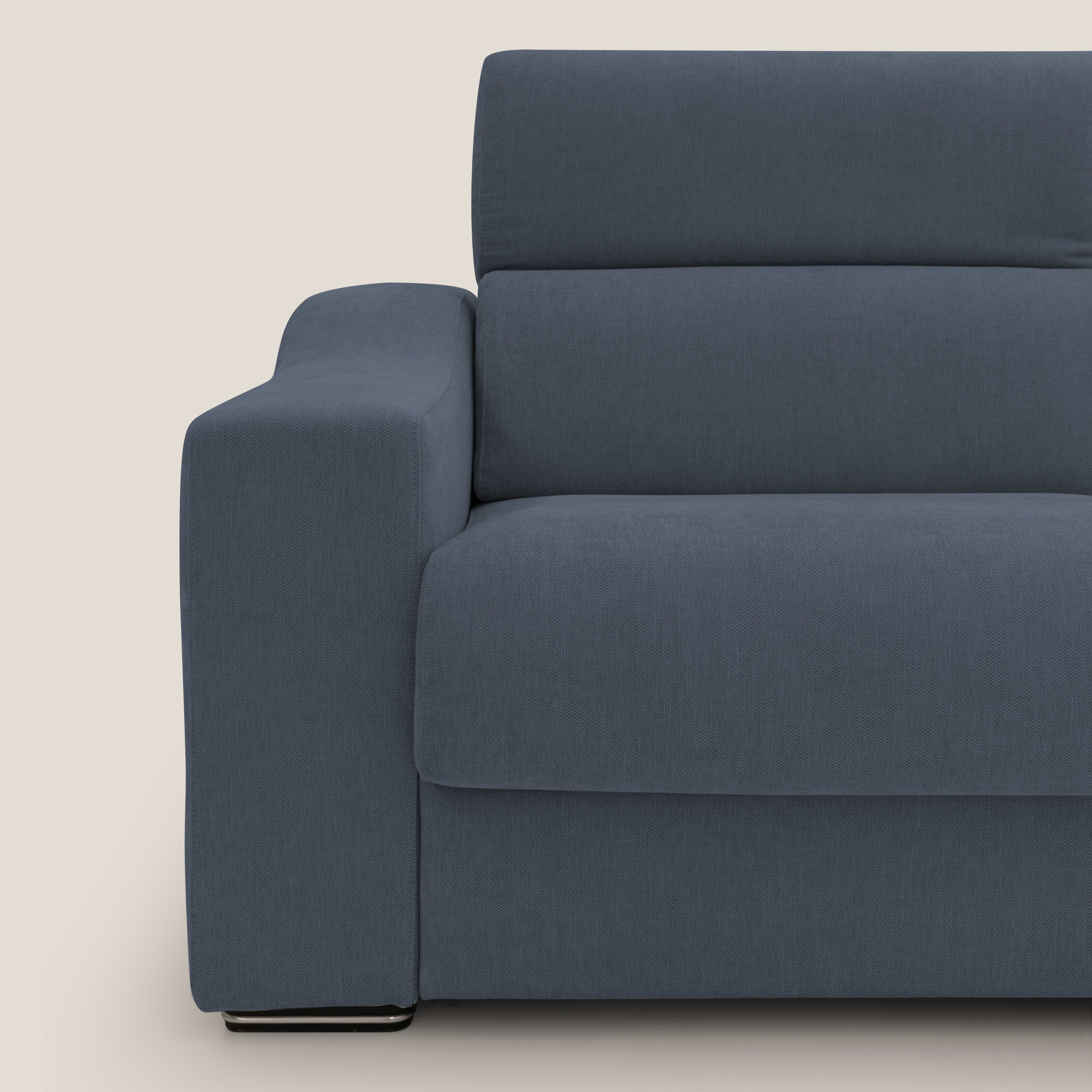 Bomber divano letto matrimoniale con poggiatesta in tessuto impermeabile T14 blu - divani.store