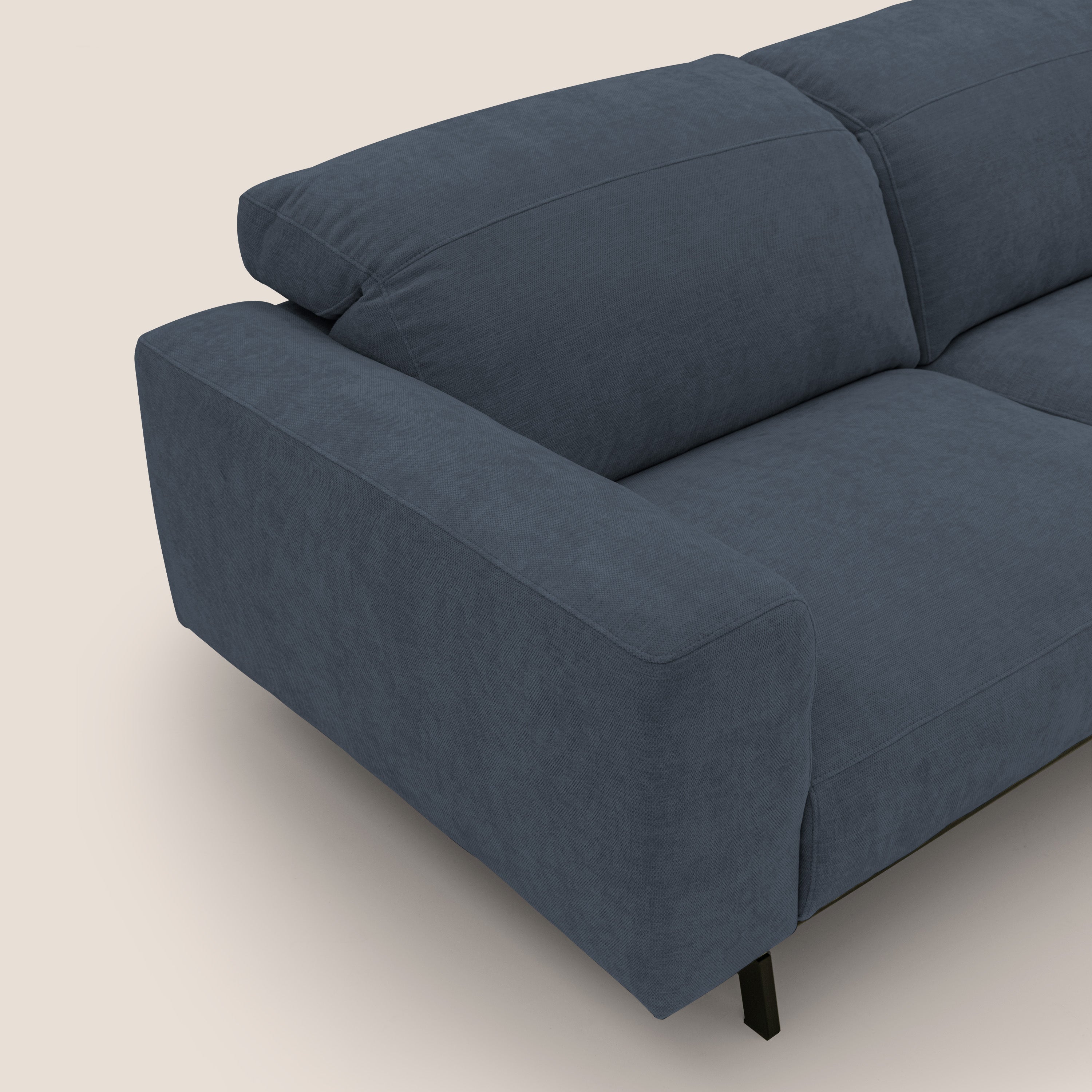 Sakura divano in piuma d'oca modulare a 3 sedute in morbido tessuto fiammato impermeabile T14 blu - divani.store