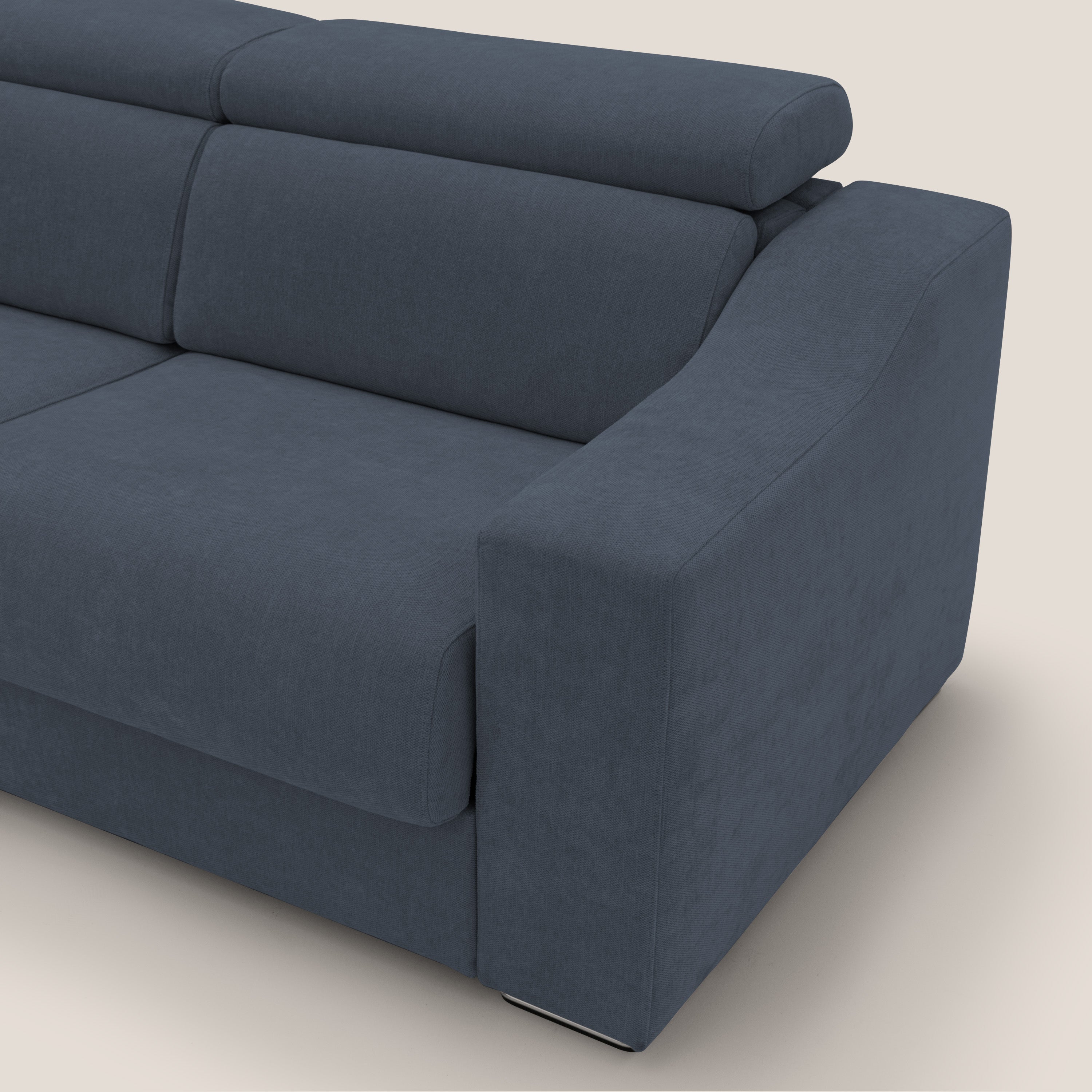 Bomber divano letto matrimoniale con poggiatesta in tessuto impermeabile T14 blu - divani.store