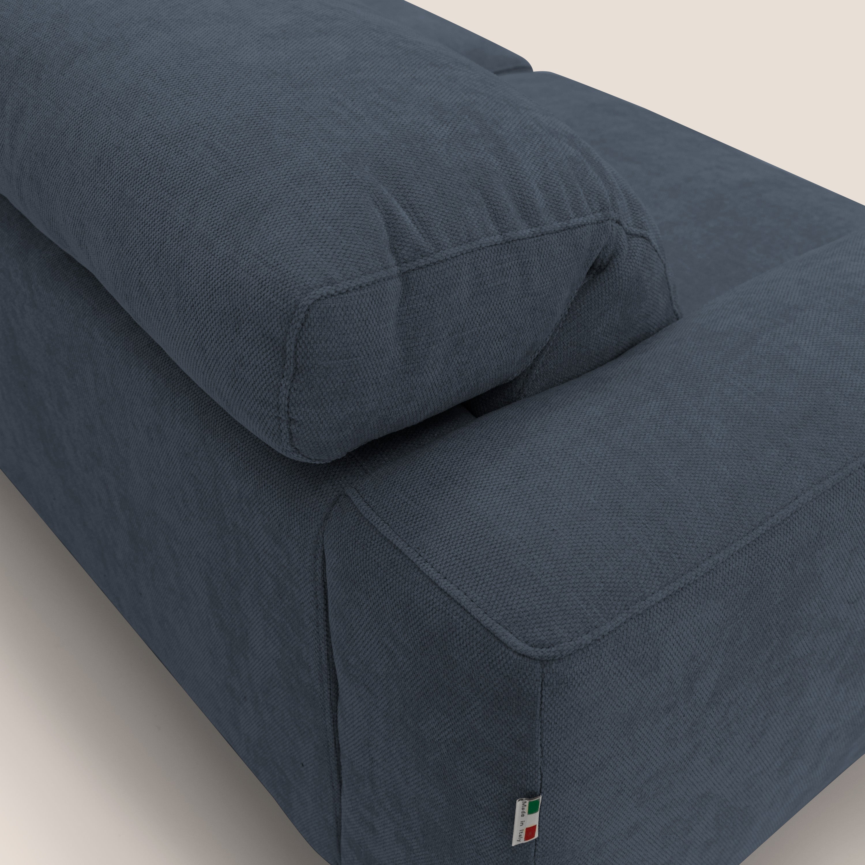 Sakura divano in piuma d'oca modulare a 3 sedute in morbido tessuto fiammato impermeabile T14 blu - divani.store