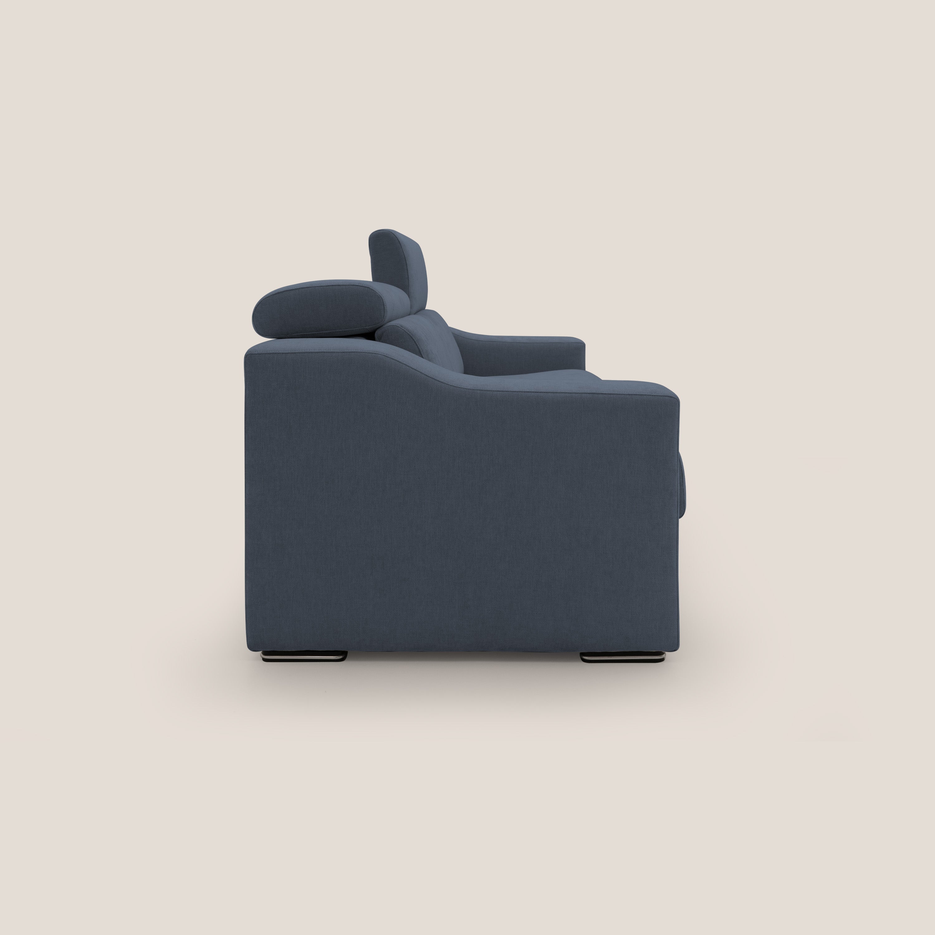 Bomber divano letto matrimoniale con poggiatesta in tessuto impermeabile T14 blu - divani.store