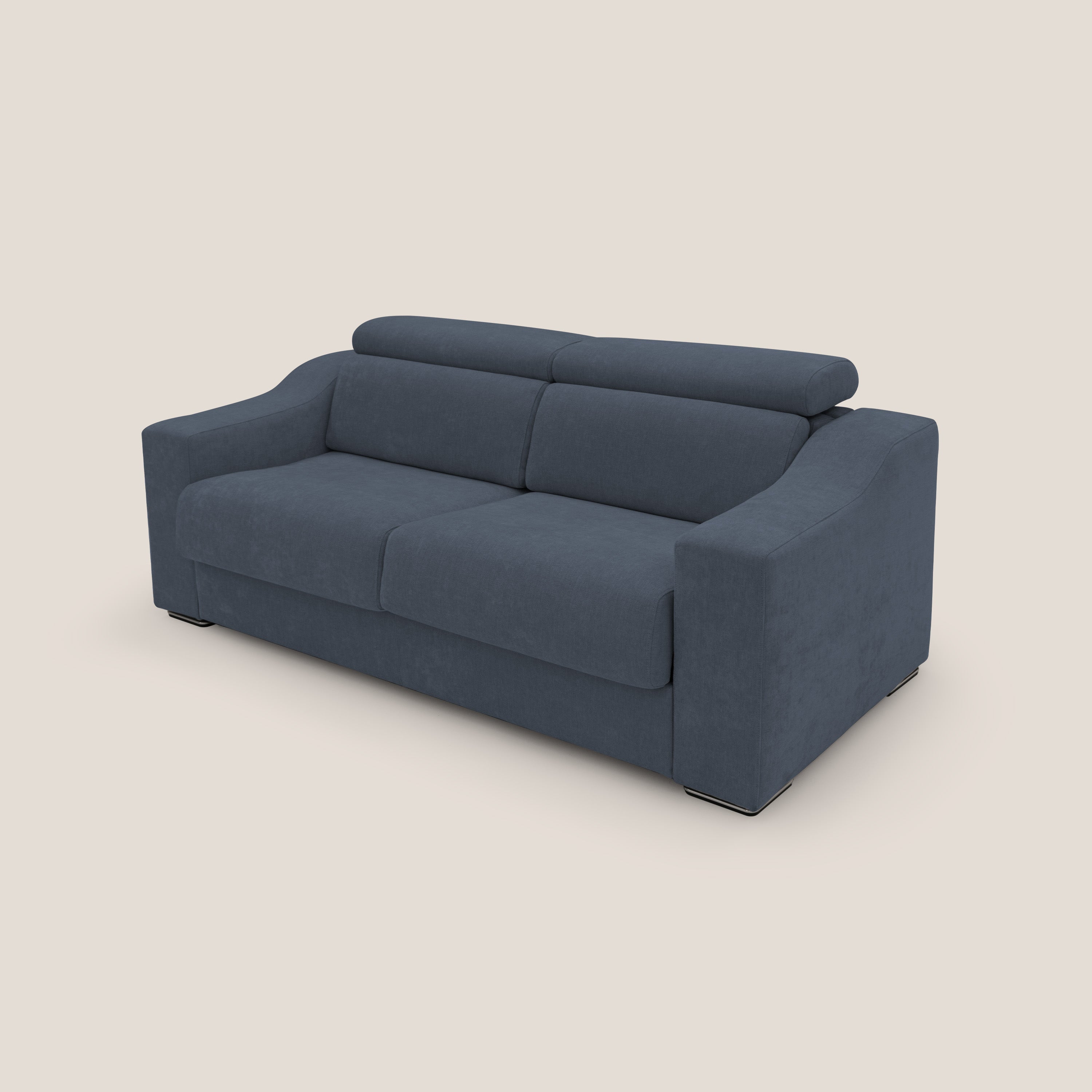 Bomber divano letto matrimoniale con poggiatesta in tessuto impermeabile T14 blu - divani.store