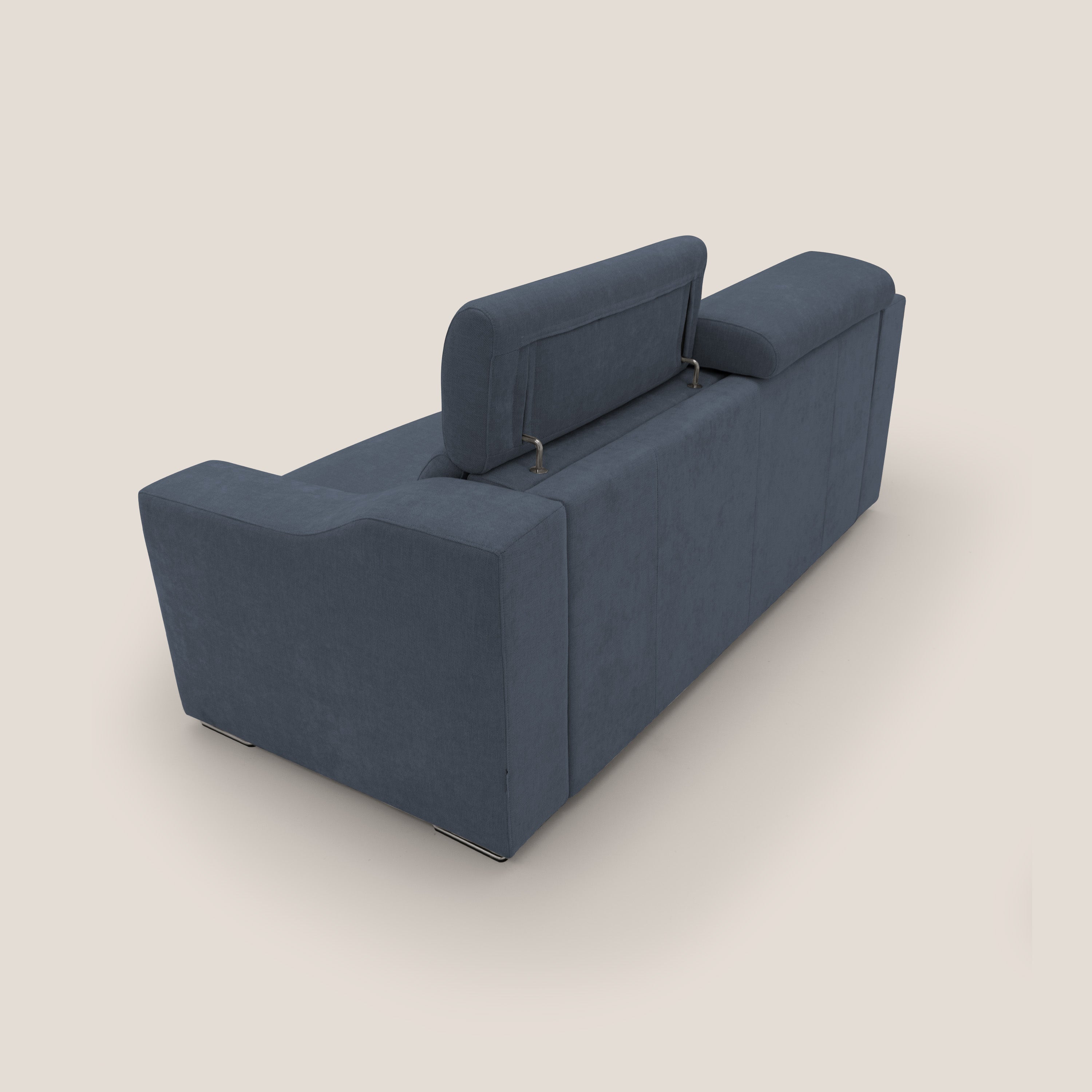 Bomber divano letto matrimoniale con poggiatesta in tessuto impermeabile T14 blu - divani.store
