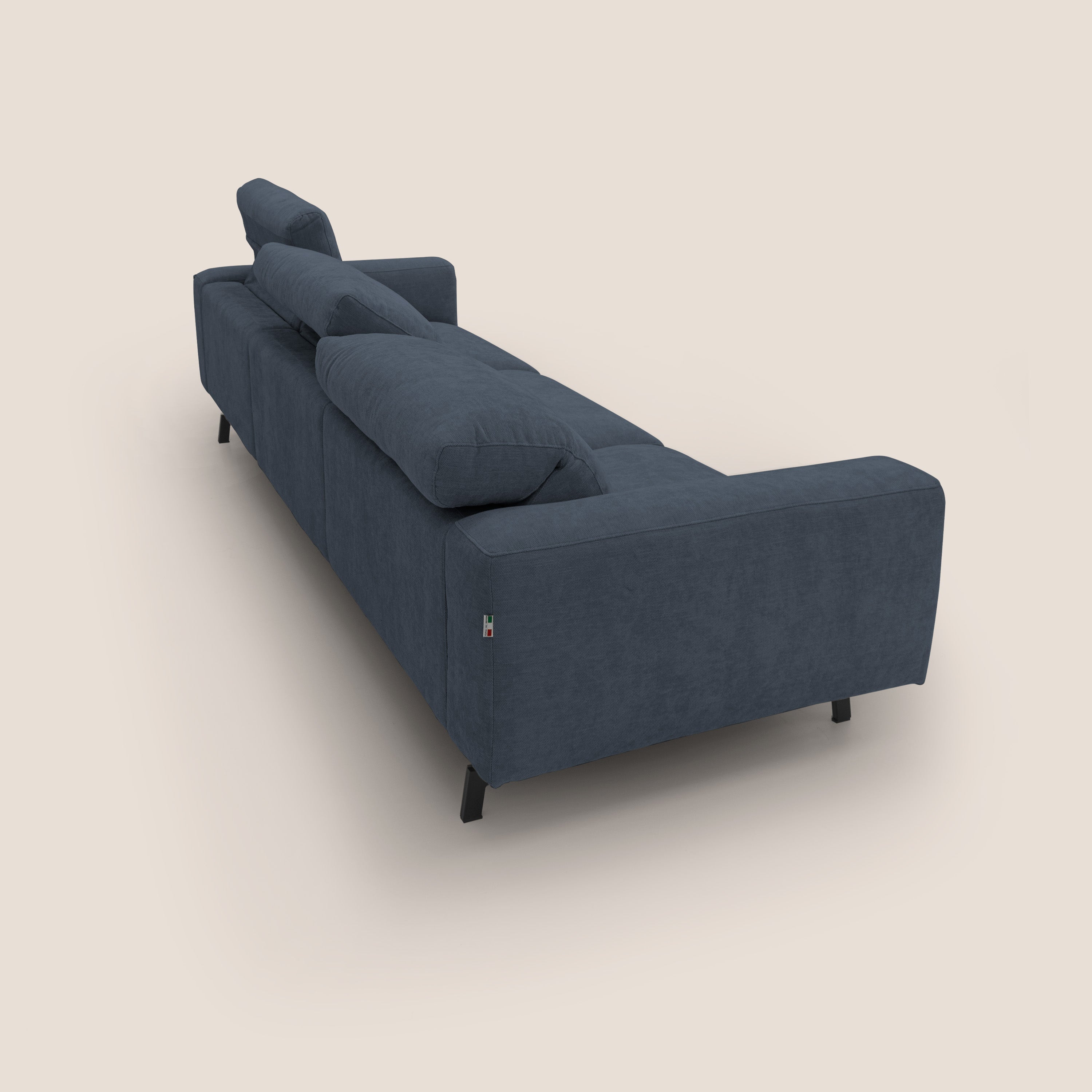 Sakura divano in piuma d'oca modulare a 3 sedute in morbido tessuto fiammato impermeabile T14 blu - divani.store