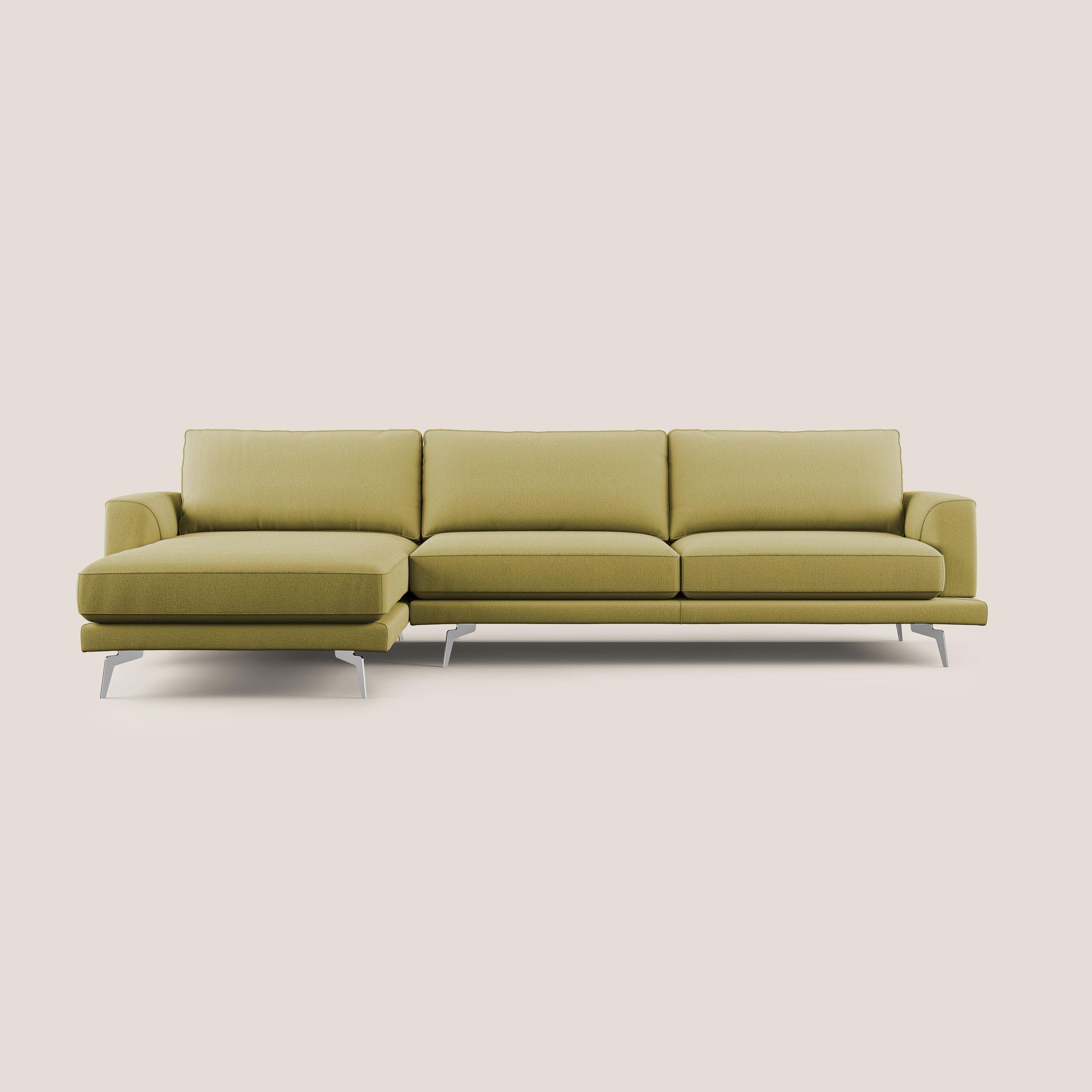 Dorian divano moderno angolare con penisola in tessuto morbido antimacchia T05 giallo - divani.store