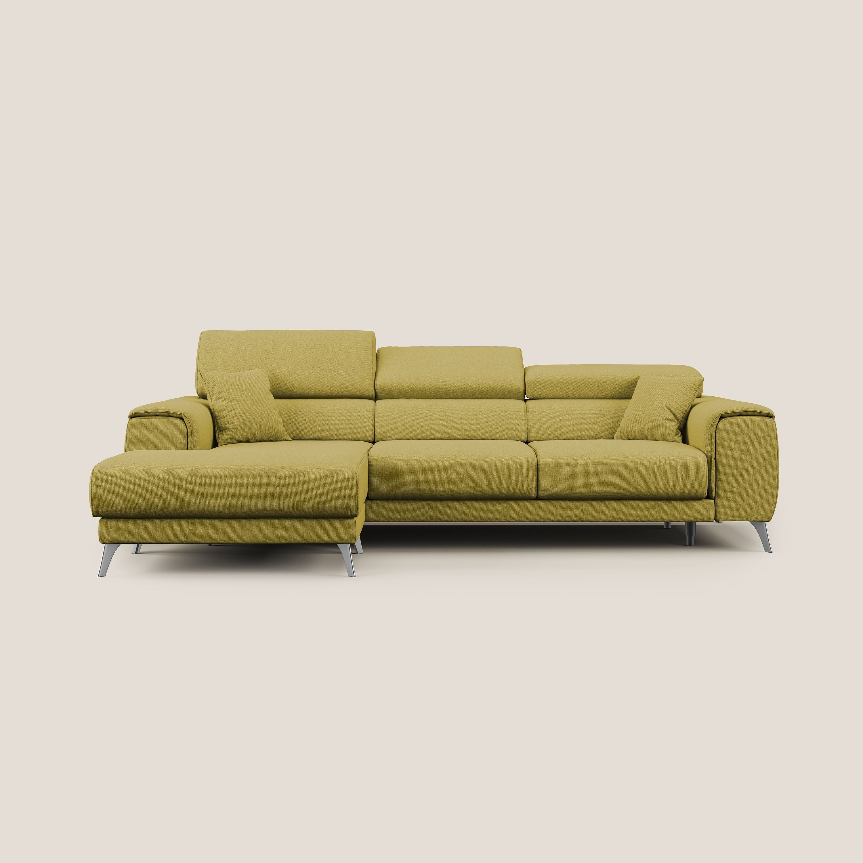 Fusion Divano angolare con sedute scorrevoli in tessuto morbido smacchiabile T05 giallo - divani.store