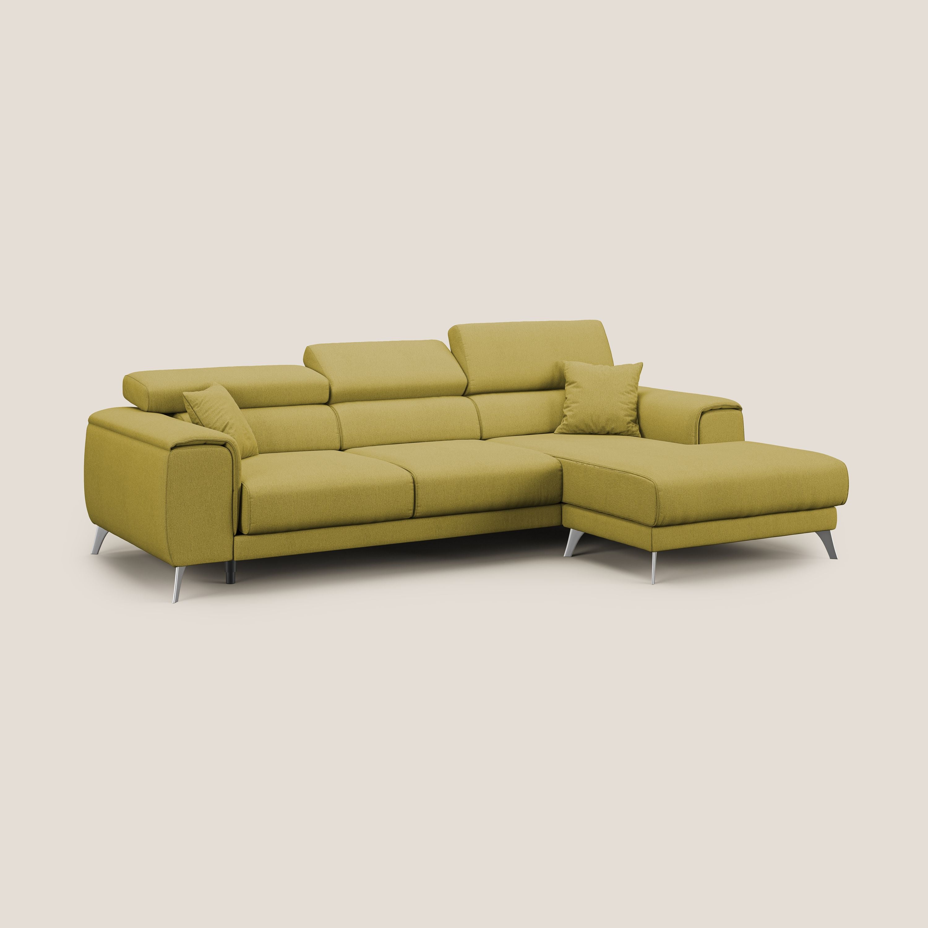 Fusion Divano angolare con sedute scorrevoli in tessuto morbido smacchiabile T05 giallo - divani.store