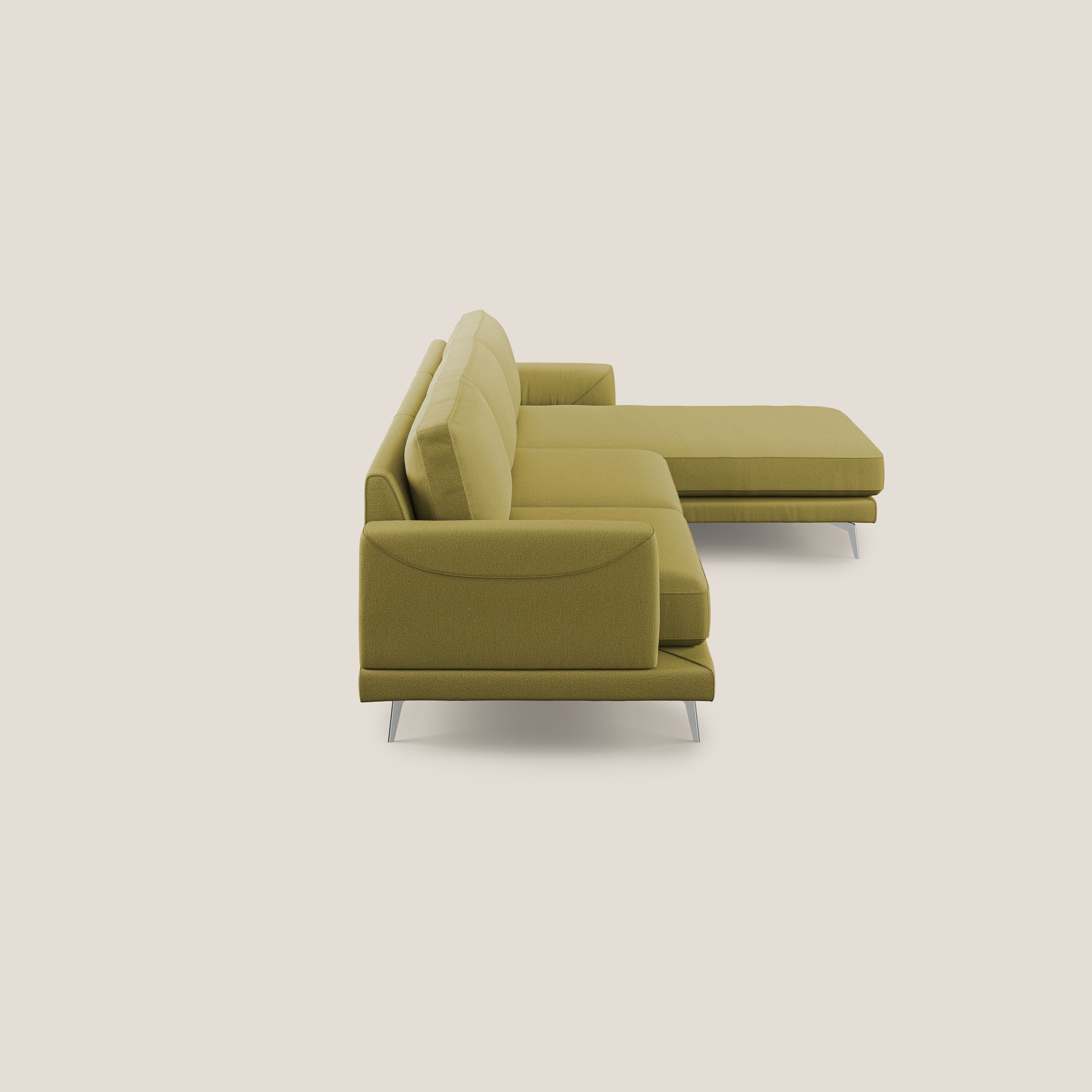 Dorian divano moderno angolare con penisola in tessuto morbido antimacchia T05 giallo - divani.store