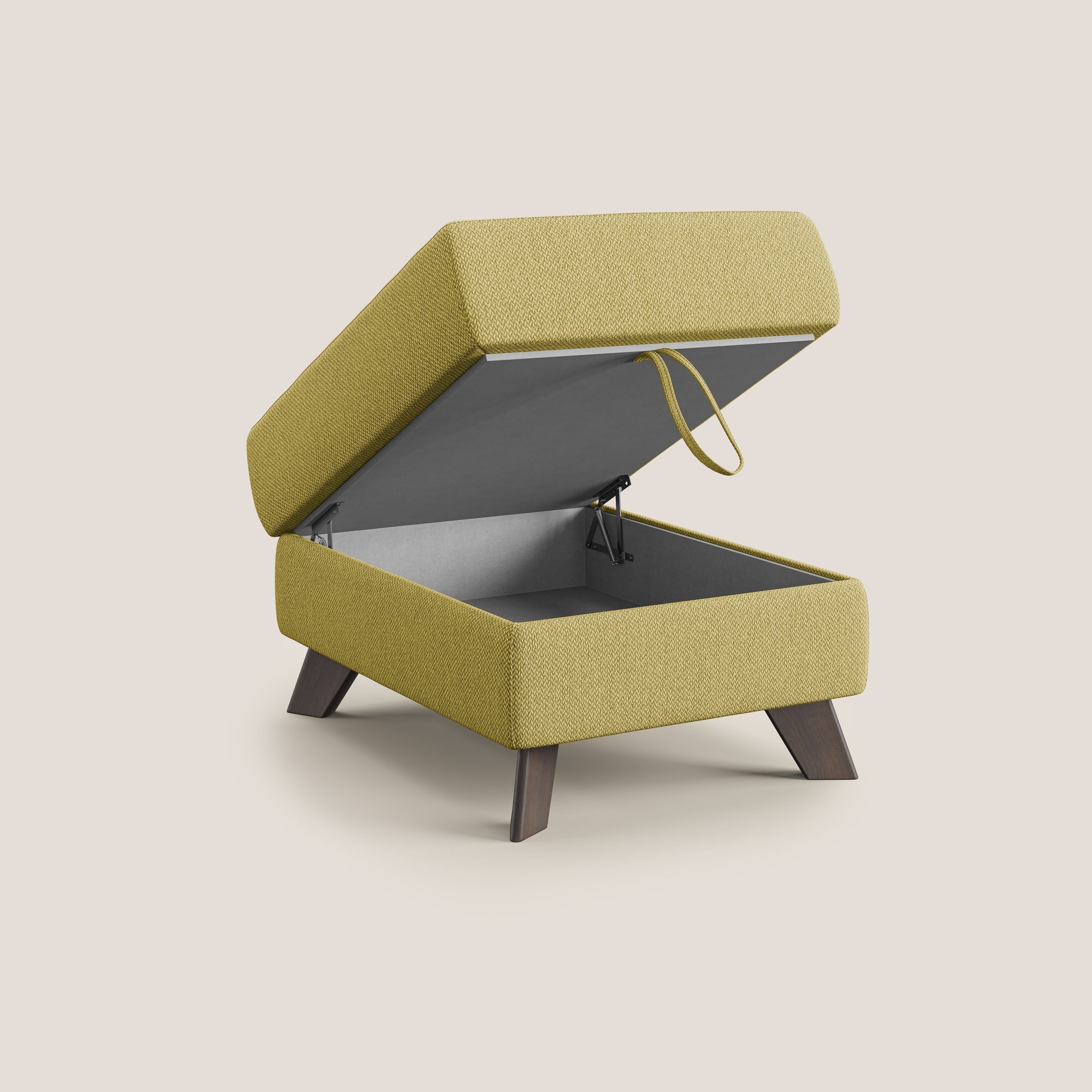 Moon Pouf contenitore e piedini alti in tessuto smacchiabile con acqua T05 giallo - divani.store