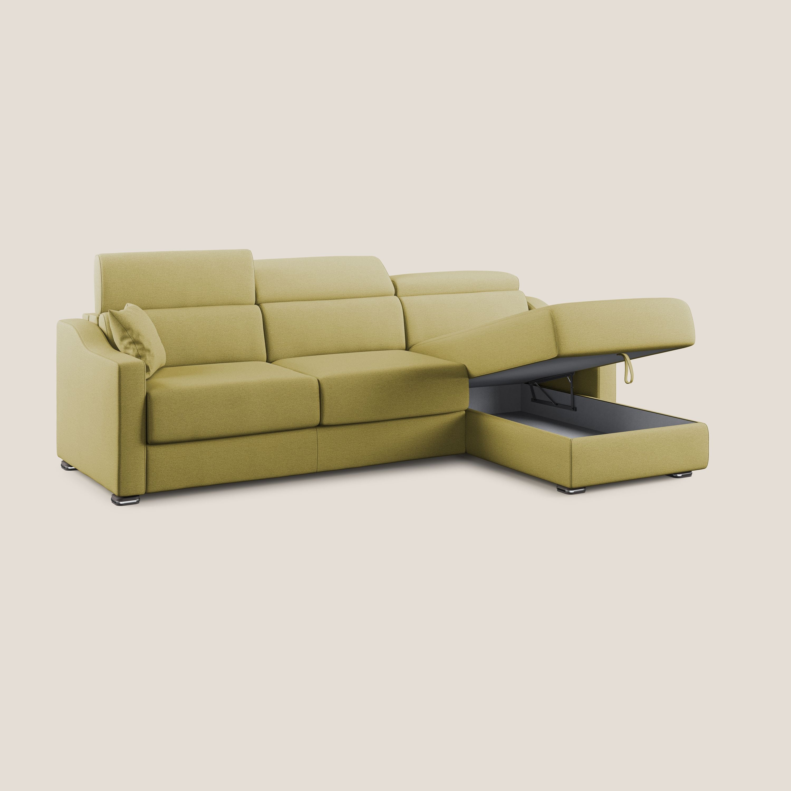 Amber divano letto angolare in tessuto smacchiabile T05 giallo - divani.store