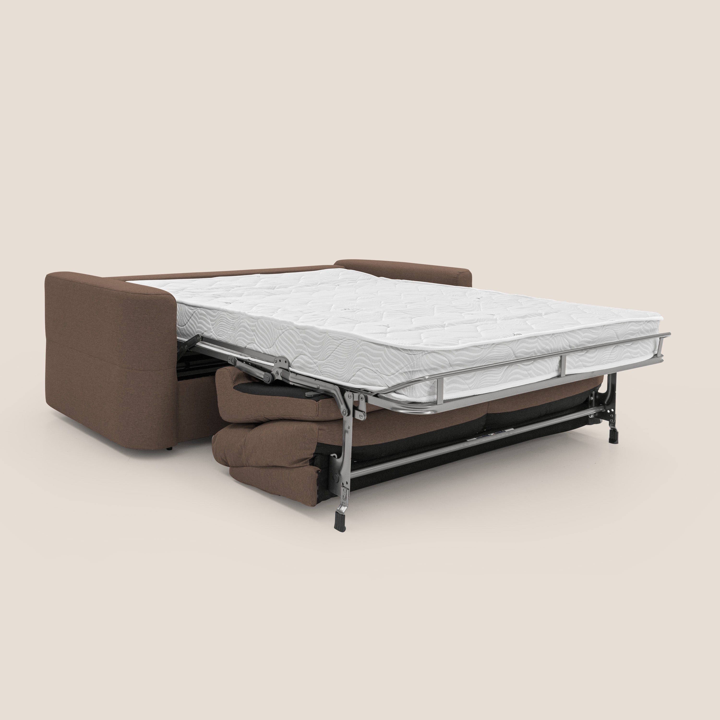Cupido Divano letto materasso H18 cm e schienale alto in tessuto impermeabile simil cotone T13 marrone - divani.store